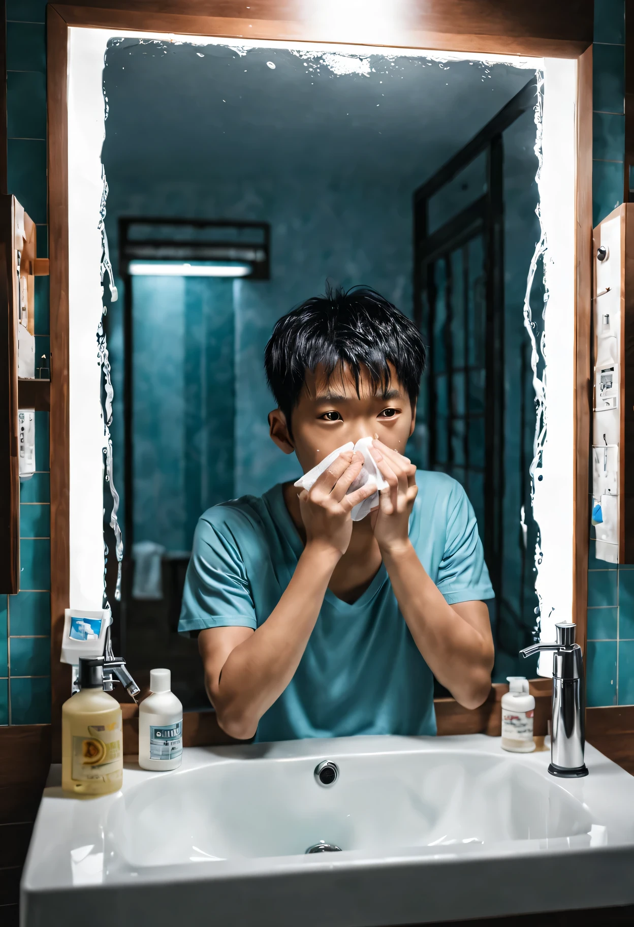 Bai Mo put his hand on the sink，Look at yourself in the mirror in a daze., He washed his face many times with cold water, I can clearly feel the cold water droplets sliding down my face., at last, I accepted reality.