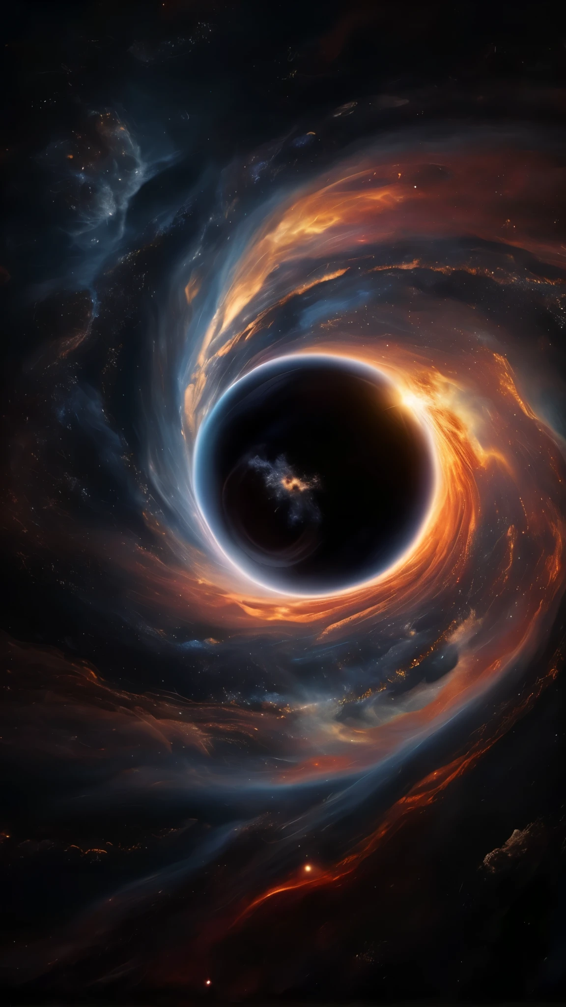 a black hole in the center of a galaxy with a star in the center, black hole in space, black hole event horizon, inside of a black hole, black hole time portal, is being drawn into a blackhole, black hole, abstract black hole in space, blackhole, worm hole, coming out of a black hole