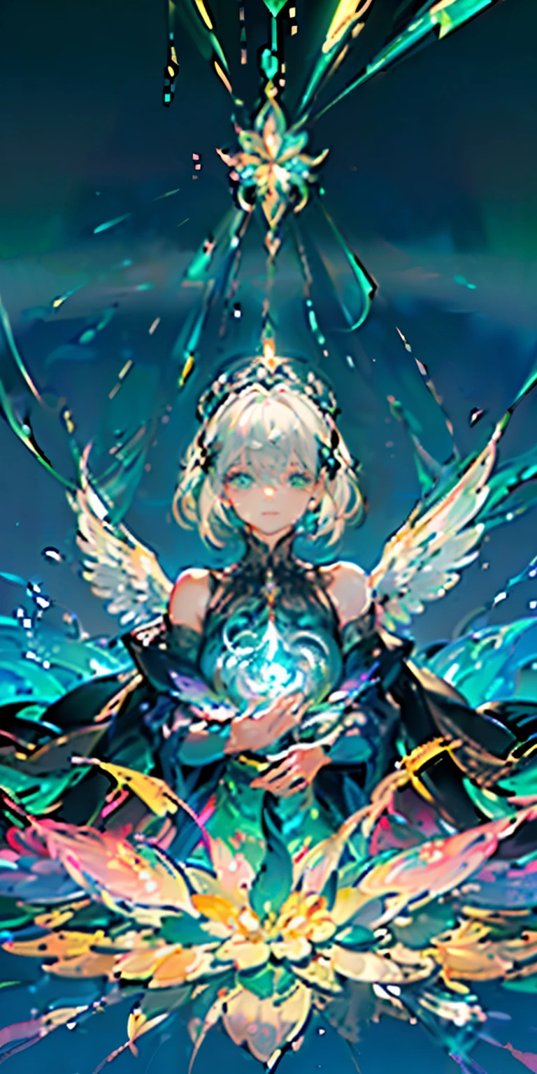 (Highest picture quality),(Master's work),(ultra-detailed),(Detailed eye description:1.0),(lens flare:1.0),(movie poster:1.0),(Tarot border:1.0),the portrait is centered,(close-up:1.0),(nagative space:0.8),(negative space:1.6),(solo),(Create a captivating AI art piece featuring a stunning anime-style female character. Picture her with lustrous, waist-length white hair cascading down, framing an enchanting face adorned with emerald eyes that radiate both mystery and allure. Across her flawless skin, intricate and glowing green markings akin to ethereal tattoos trace delicate patterns, enhancing her ethereal beauty.
Dress her in elegant, flowing attire that complements her otherworldly aura – perhaps a regal gown adorned with nature-inspired motifs or celestial symbols. Ensure the clothing reflects a harmonious blend of sophistication and fantasy, contributing to her overall enchanting presence.
For a touch of magic, imagine her possessing wings reminiscent of lush gardens, each feather a miniature masterpiece of vibrant flora. These botanical wings should exude a sense of otherworldly beauty, radiating a soft, iridescent glow. Let the wings symbolize both fragility and strength, mirroring the duality of nature.
Consider incorporating elements that convey a sense of tranquility and serenity, such as a soft breeze ruffling her hair or petals gently floating in the air around her. The scene should evoke a dreamlike atmosphere, transporting the viewer into a realm where the boundary between reality and fantasy blurs.
Feel free to explore various perspectives and angles to capture the character's essence from different viewpoints. This detailed art prompt aims to inspire a masterpiece that not only showcases the technical prowess of the artist but also resonates with the viewer through the emotive and enchanting presence of the depicted character.