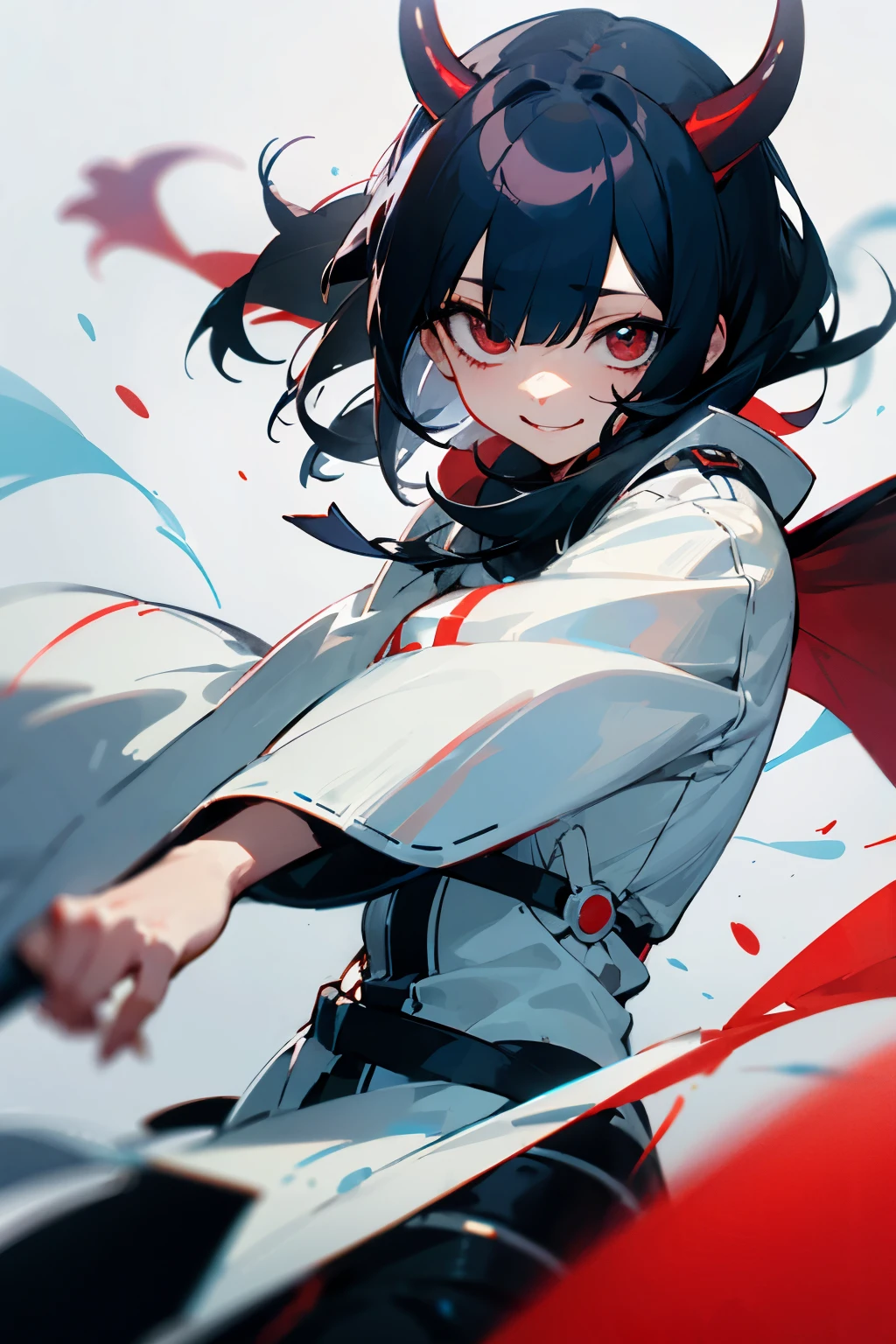 black hair,Drooping eyes,Marume,cute,one person,A dangerous smile,devil,White base
