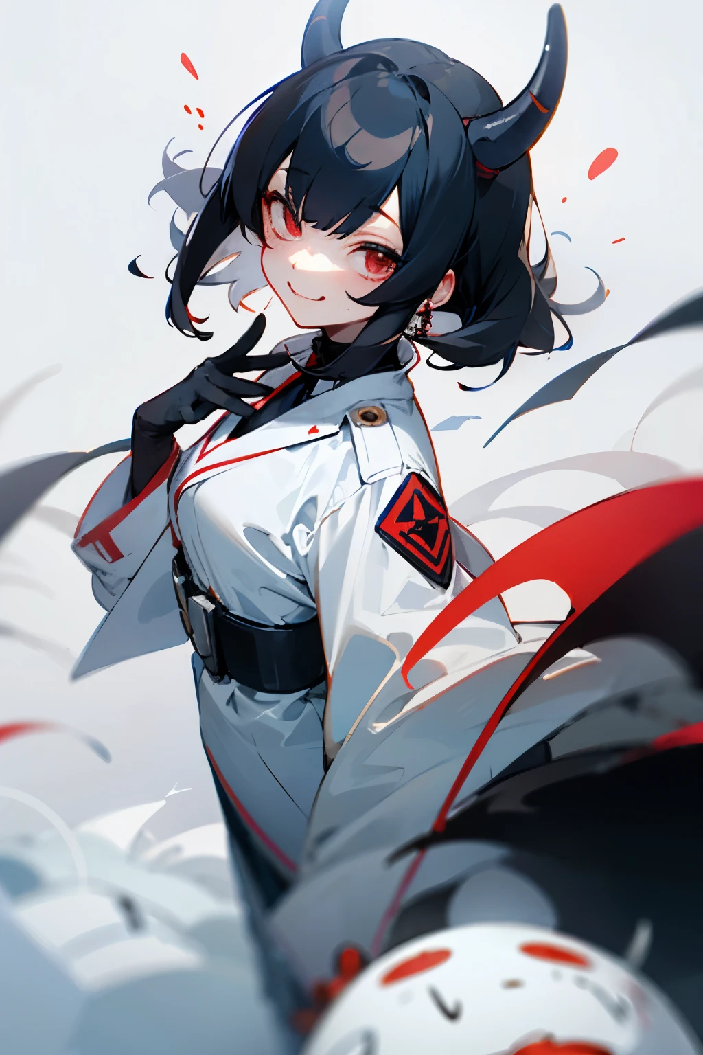black hair,Drooping eyes,Marume,cute,one person,A dangerous smile,devil,White base