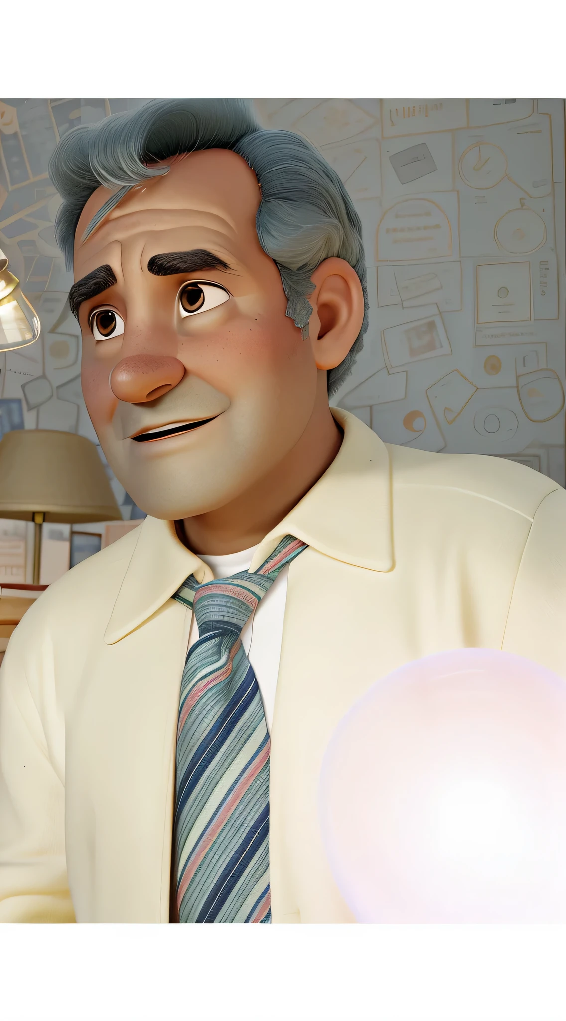 un anciano sabio parado al frente, illuminated by the light of a lamp, Against the backdrop of a library