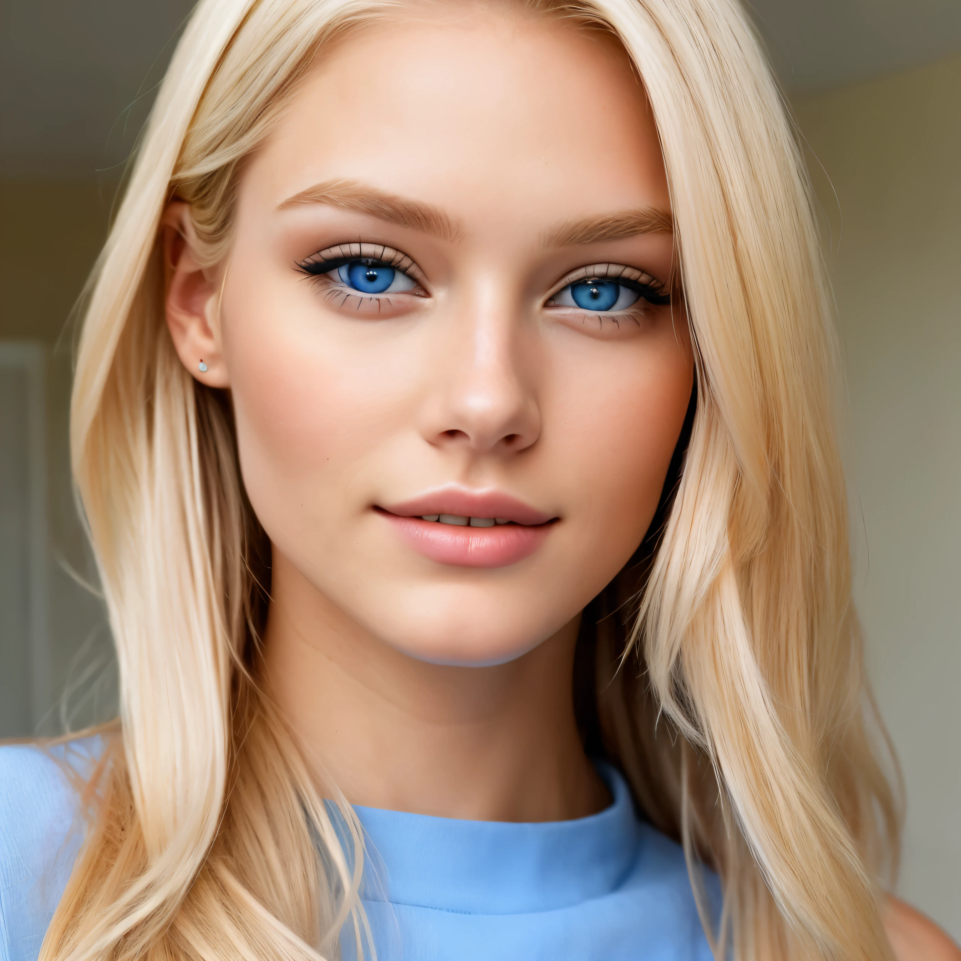 a very pretty and attractive blonde 24 years old with blue eyes very realistic