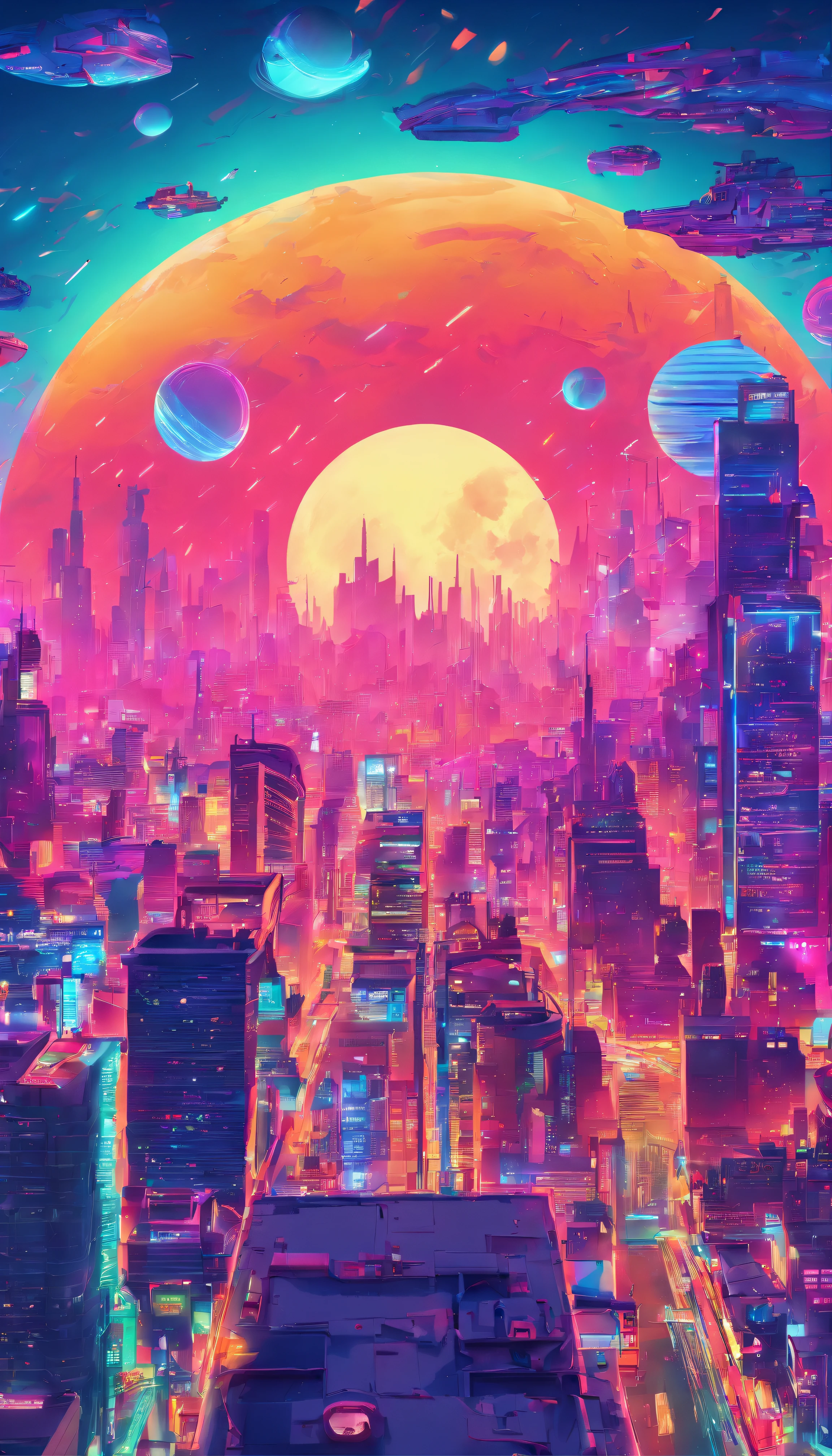 moon、cyberpunk city、スカイmoon、Detailed lunar surface,lanthanum,high quality 8k,photo-realistic,A lot of blue cyan,soft writing,shine,View from the rooftop,