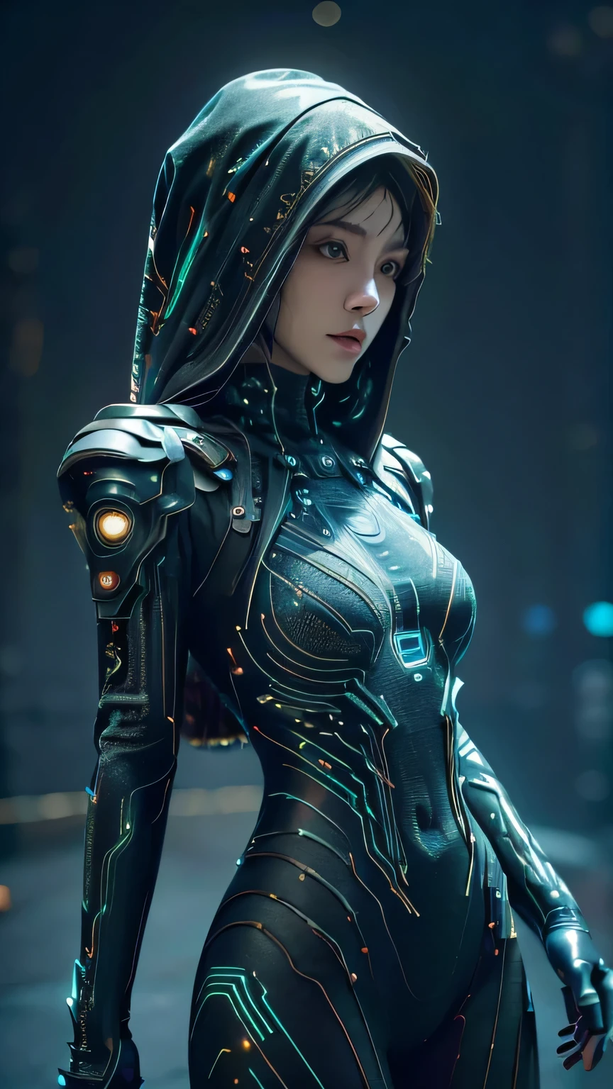 ((Best quality)), ((masterpiece)), (detailed:1.4), 3D, a beautiful cyberpunk female figure with VAIL or HIJAB, (full-coverage electronic leather suit), light particles, pure energy chaos anti-technology, HDR (high dynamic range), ray tracing, NVIDIA RTX, Super-Resolution, Unreal 5, Subsurface scattering,PBR Texturing,Post-processing,Anisotropic Filtering,Depth-of-field,Maximum clarity and sharpness,Multi-layered textures,Albedo and Specular maps,Surface shading, Accurate simulation of light-material interactions, perfect proportions, Octane Render, two-tone lighting, large aperture, low ISO, white balance, rule of thirds, 8K RAW, background in Prambanan Temple Indonesia