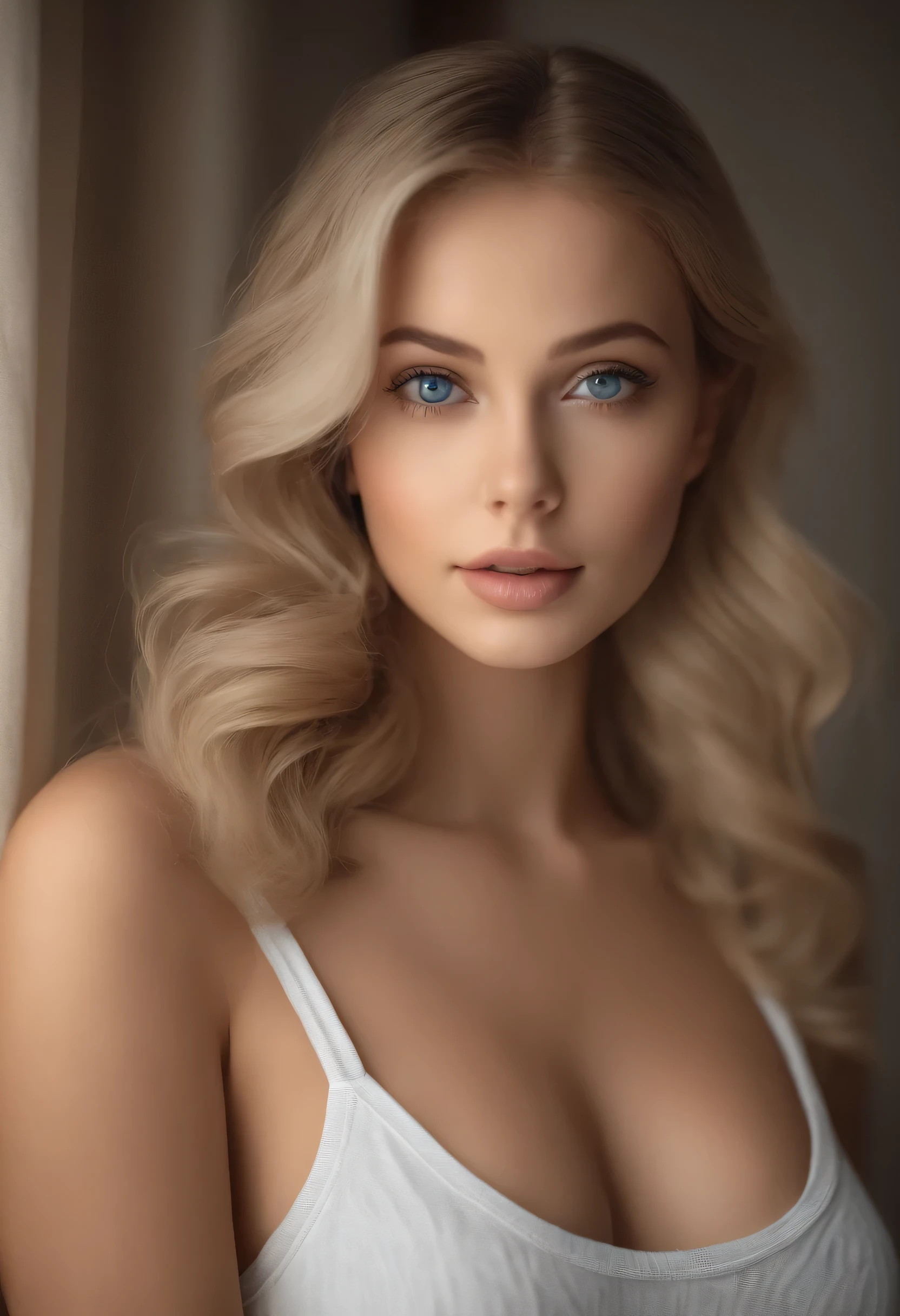 arafed woman fully , sexy girl with blue eyes, ultra realistic, meticulously detailed, portrait sophie mudd, blonde hair and large eyes, selfie of a young woman, bedroom eyes, violet myers, without makeup, natural makeup, looking directly at the camera, face with artgram, subtle makeup, stunning full body standing, in bathroom, large size bust, showing, no bra, no bottoms,stunning full body shot in a bedroom, medium to large breast, exposed breast, exposed bottoms, wearing nothing, showing, shaved bottom region,, fully. , naked body, atomically perfect breast, large breast