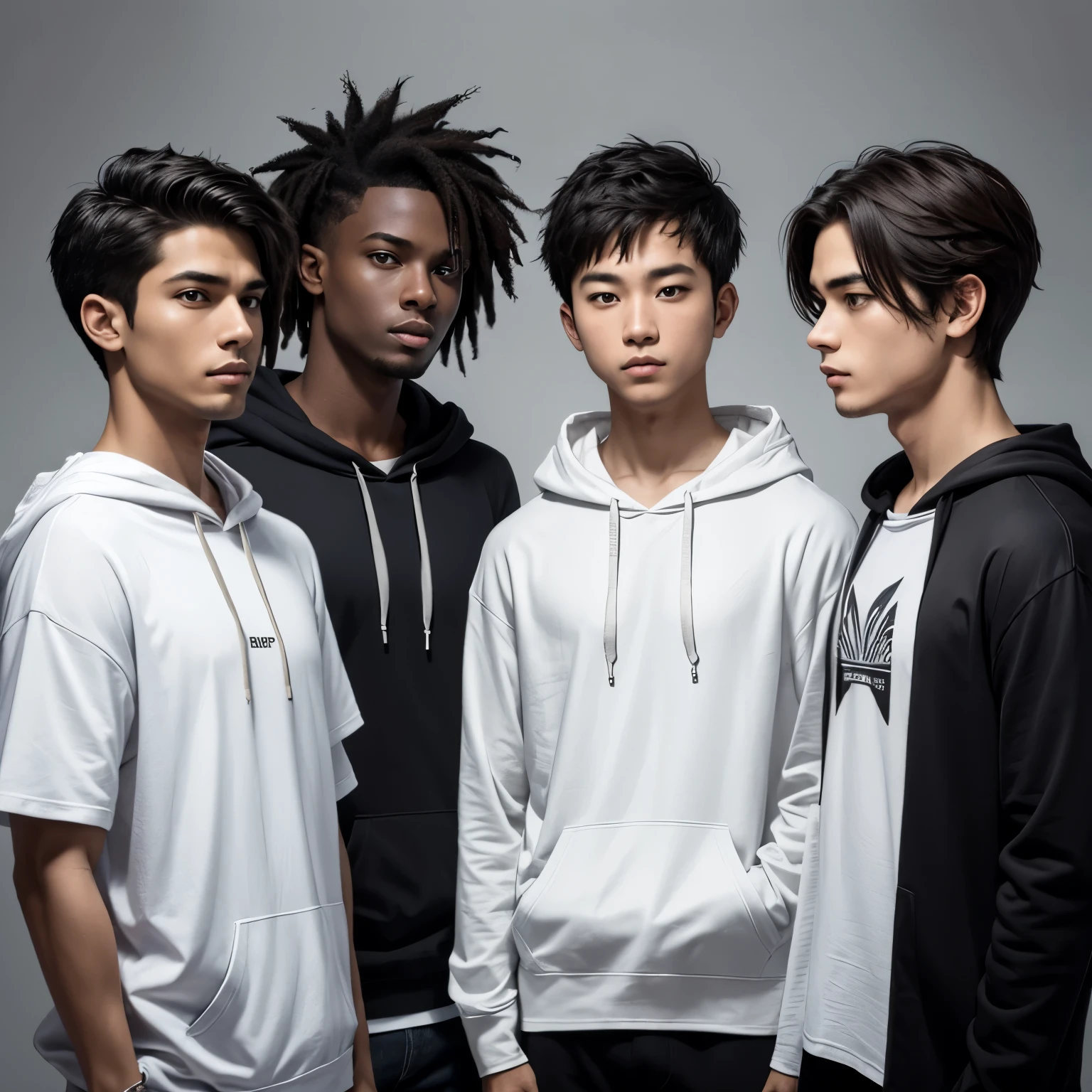 three people, on the left wearing a hoodie, in the middle wearing a t-shirt, and on the right wearing a shirt