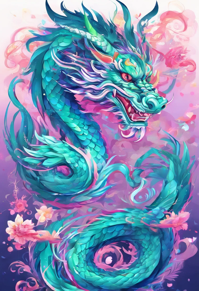 Chinese dragon,Beautiful blue-green eyes,gentle,festive,3d watercolor abstract,dark background,high resolution,high quality,rich and colorful, pink,blue,purple,soft light,The background is Chinese auspicious clouds,Outline Phnom Penh,Tyndall effect,Beautiful light