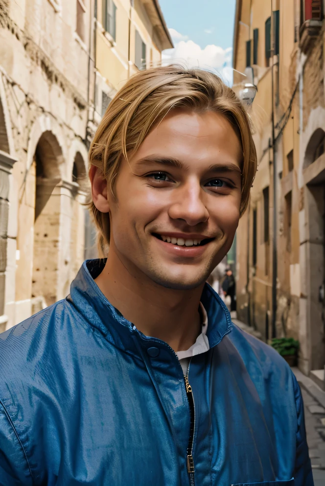 blonde hair blue eyes smiling man in Rome