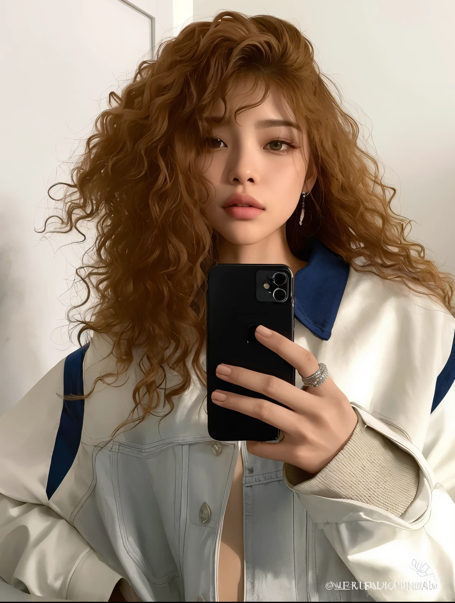 there is a woman com cabelos longos e cacheados taking a selfie, with cabelos ruivos encaracolados, com cabelos longos e cacheados, franja encaracolada, cabelo ondulado ruivo, pele clara cabelo loiro cacheado, cabelo cacheado cor de cobre, cabelo loiro cacheado | d & d, Kim Jennie, cabelo ruivo cacheado, Jennie kim, cabelo loiro muito cacheado, cabelo branco cacheado, cabelos ruivos encaracolados, Blackpink