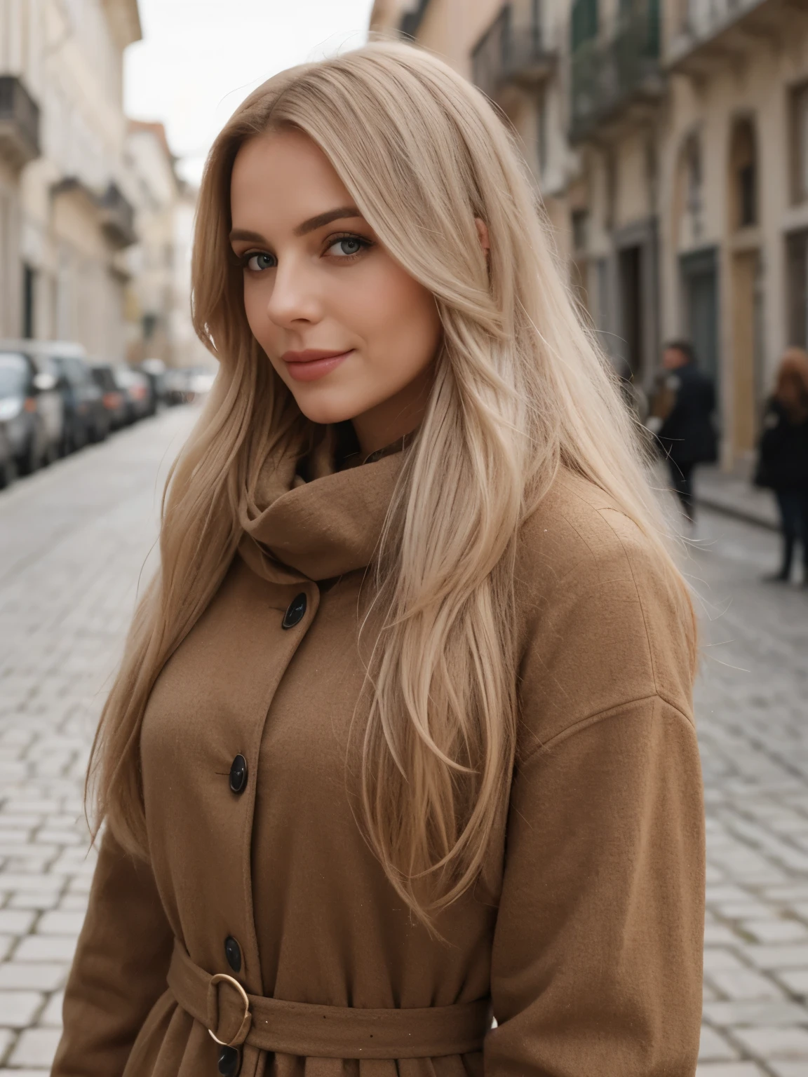 __hair color__, mulher Europeia, longos cabelos, fundo da cidade de Lisboa, inverno, profissional, 4K, HD, UHD, 8K, alto detalhe, Ultra Definition