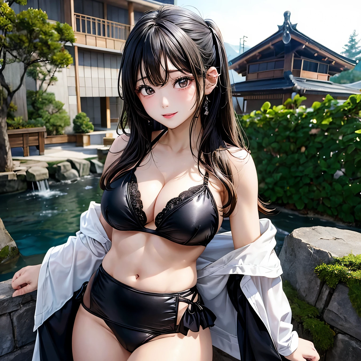 Garota japonesa,alta,cabo curto,coxas grandes e sensuais, y and with black bikini.