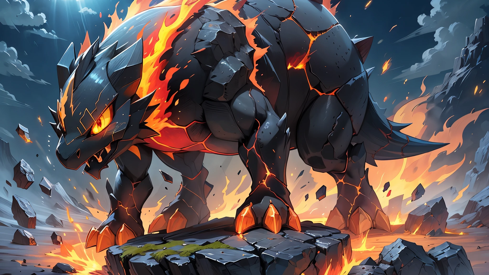 Lava Beast,breathing fire,burning,campfire,candle,diffraction spikes,drooling,electricity,embers,explosion,fiery hair,fire,firing,flame,flaming sword,flaming weapon,full body,glowing,glowing eye,gradient,gradient background,grey background,lightning,molten rock,muzzle flash,no humans,pyrokinesis,solo,sparkle,sparkler,sparks,sun,tail-tip fire,torch,volcano、