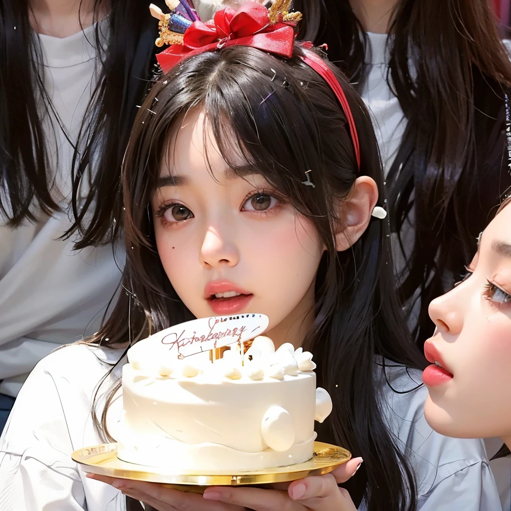 there are two girls that are blowing out candles on a cake, happy birthday, holding a birthday cake, jisoo from blackpink, jisoo of blackpink, kim doyoung, jossi of blackpink, wan adorable korean face, exclusive, eating cakes, lee ji-eun, lee ji - eun, sui ishida with black hair, iu, celebrating a birthday