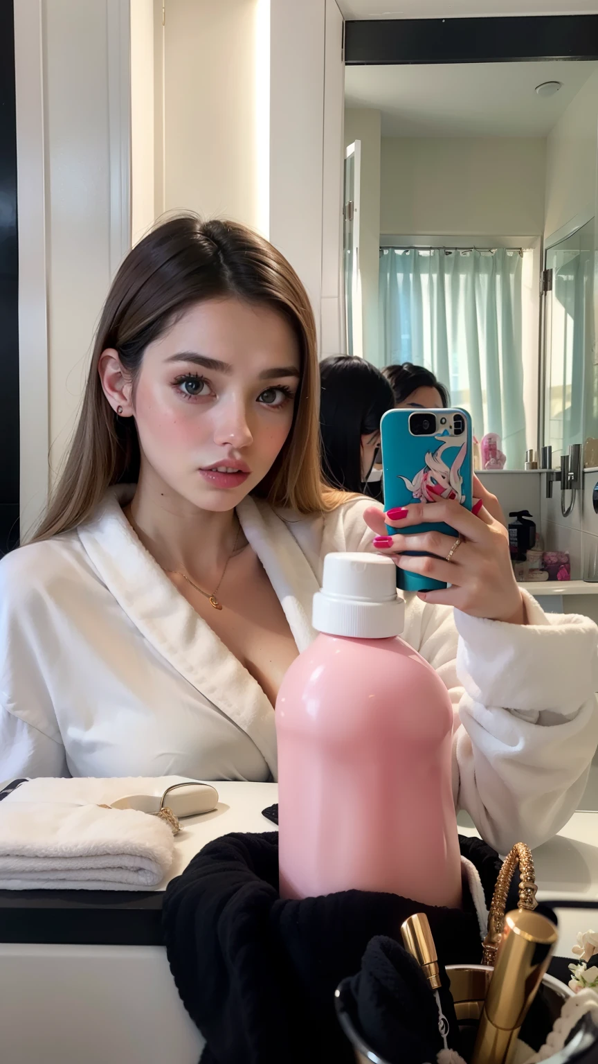 arafed woman tomando una selfie in a bathroom with a pink bottle, anna nikonova aka new milkmaid, Retrato de Sophie Mudd, modelo de instagram, 8k selfie photography, selfie de una mujer joven, 2 4 year old female model, hasta el modelo | germen de arte, 19 year old girl, piel suave y rosada, muy bonita modelo, tomando una selfie