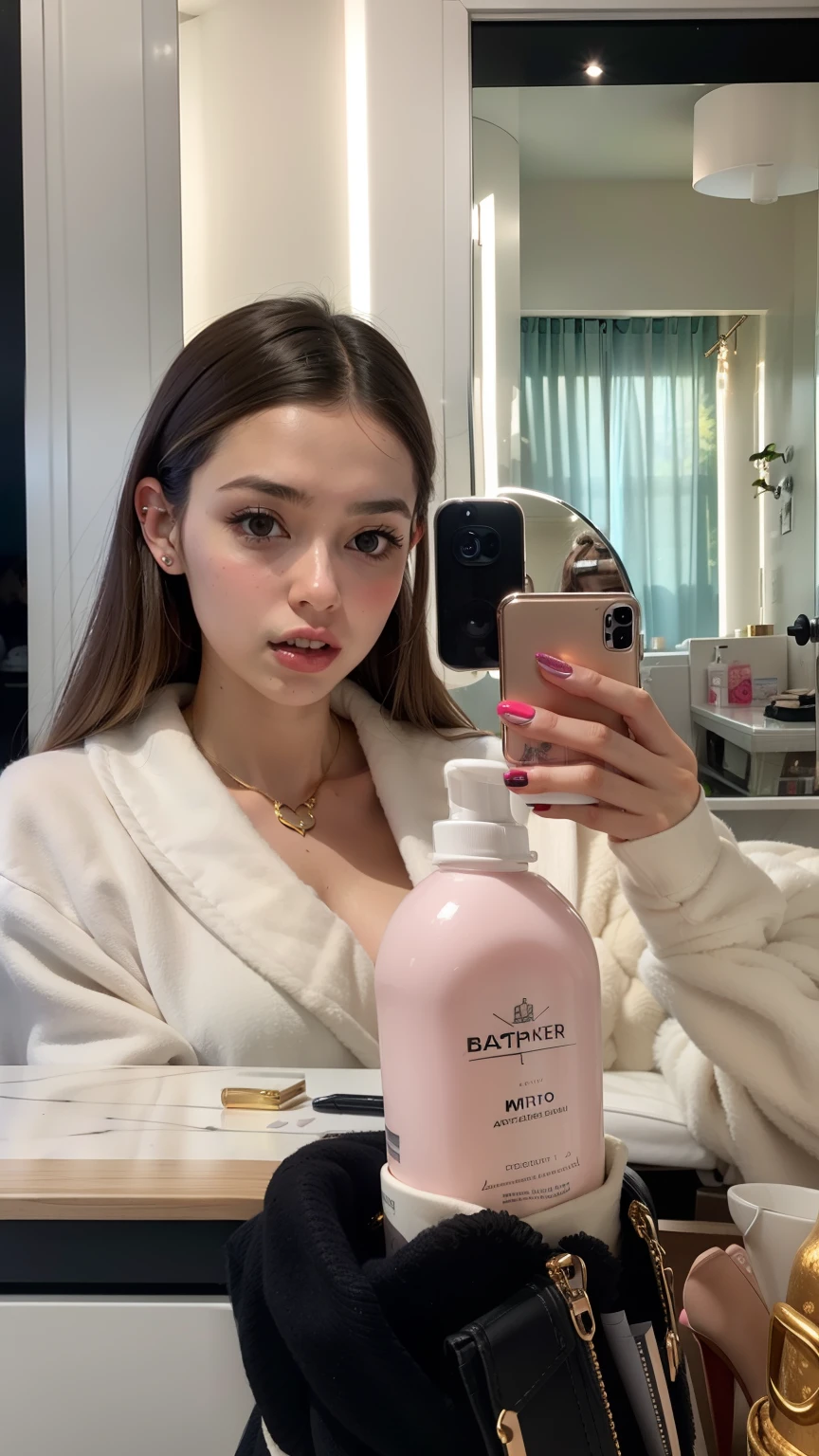 Arafed woman in bathrobe taking a selfie in a mirror, bella poarch, modelo de instagram, Semana de la Moda entre bastidores, exclusivo, anna nikonova aka new milkmaid, Retrato de Sophie Mudd, constituir, valentina remover, autofoto espejo, cara como ester exposito, ๐ ๐ ๐ ๐, ๐คฌ ๐คฎ ๐ ๐