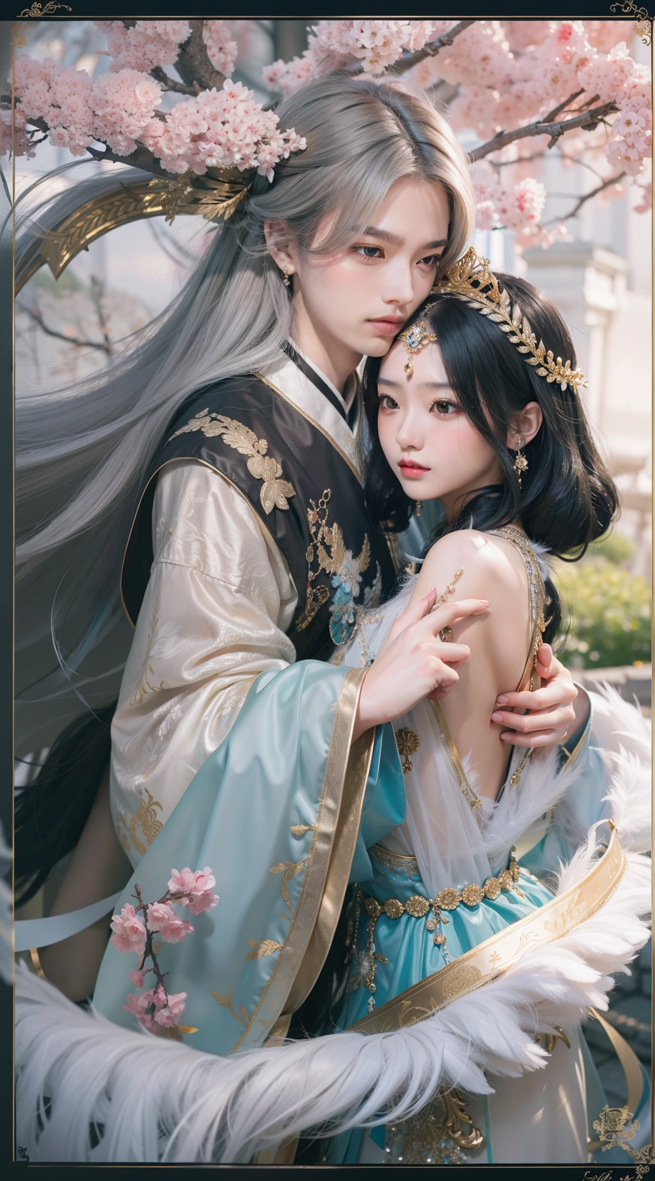 long black hair，feathered headdress，hairstyle，少女hairstyle，Osmanthus tiara