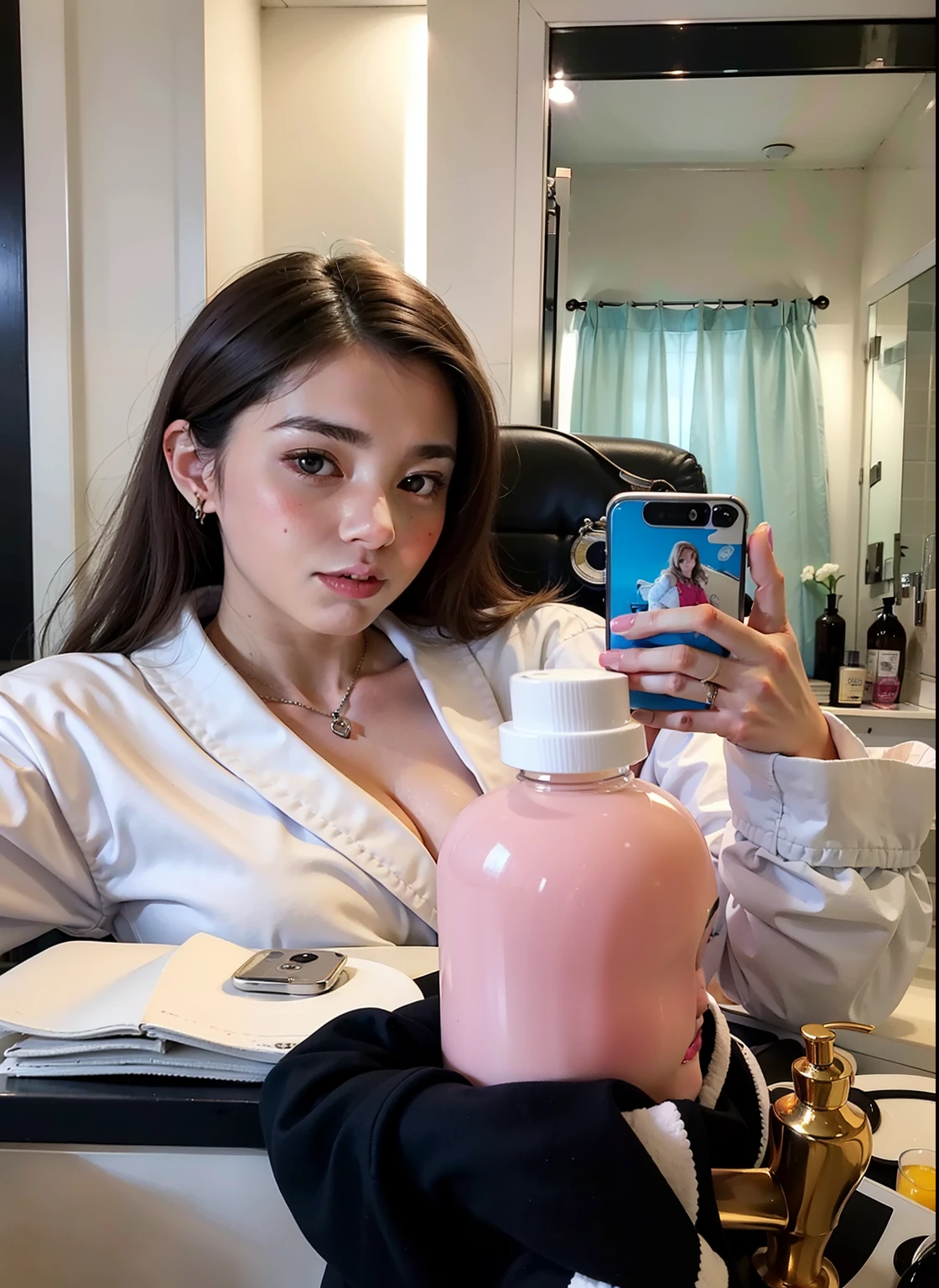 arafed woman tomando una selfie in a bathroom with a pink bottle, anna nikonova aka new milkmaid, Retrato de Sophie Mudd, modelo de instagram, 8k selfie photography, selfie de una mujer joven, 2 4 year old female model, hasta el modelo | germen de arte, 19 year old girl, piel suave y rosada, muy bonita modelo, tomando una selfie