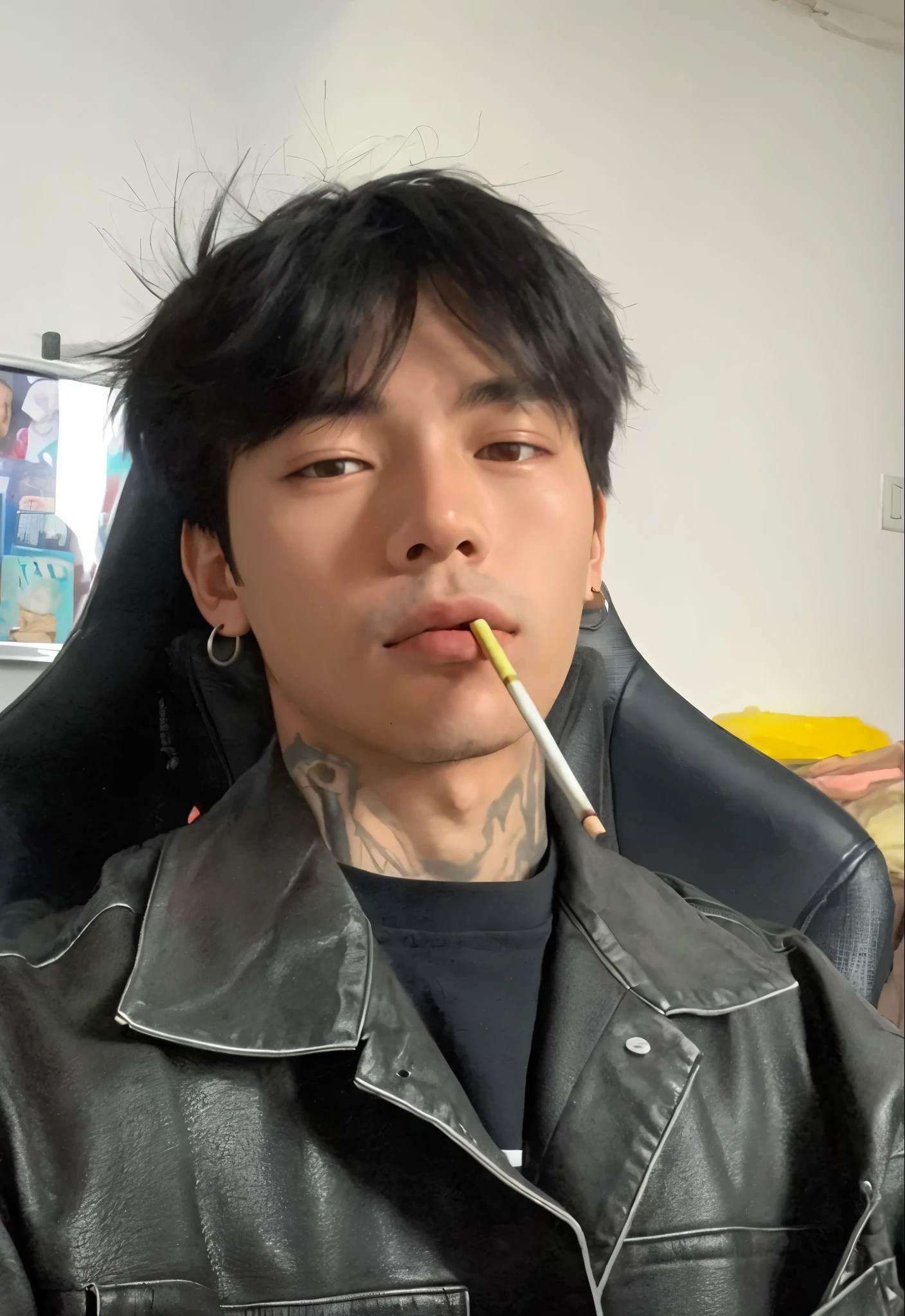 homem arafiado com um cigarro na boca sentado em uma cadeira, Kim Doyoung, Jinyoung Shin, Yanjun Chengt, hyung tae, Jungkook, Hong junho hyung, taejune kim, cai xukun, homem sul-coreano, imagem de perfil, headshot imagem de perfilture, kanliu666, 1 Menino de 7 anos, rosto magro, imagem de perfil