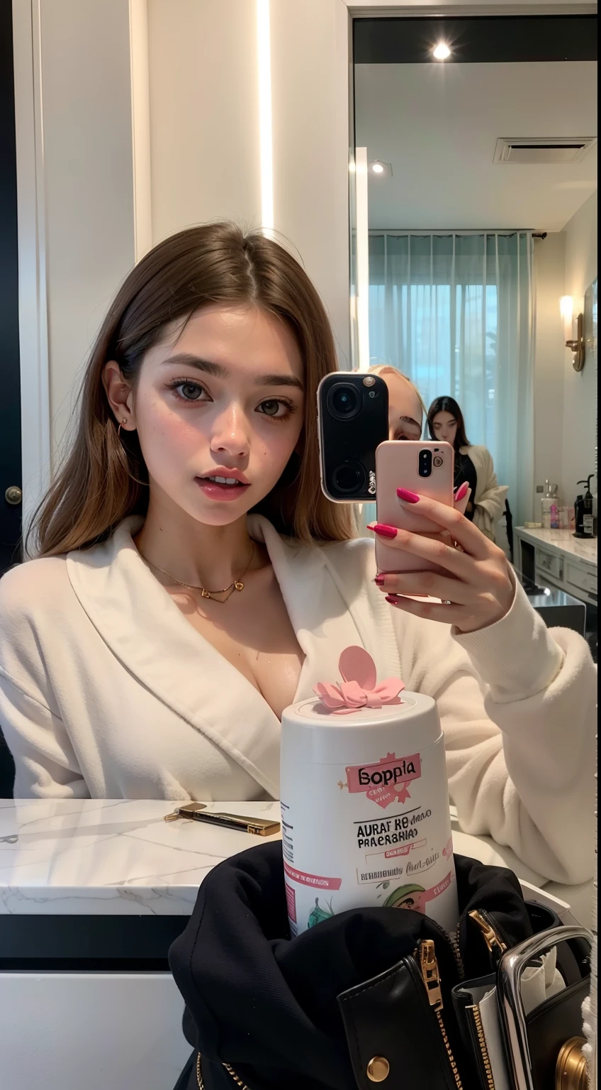 Arafed woman in bathrobe taking a selfie in a mirror, bella poarch, modelo de instagram, Semana de la Moda entre bastidores, exclusivo, anna nikonova aka new milkmaid, Retrato de Sophie Mudd, constituir, valentina remover, autofoto espejo, cara como ester exposito, ๐ ๐ ๐ ๐, ๐คฌ ๐คฎ ๐ ๐