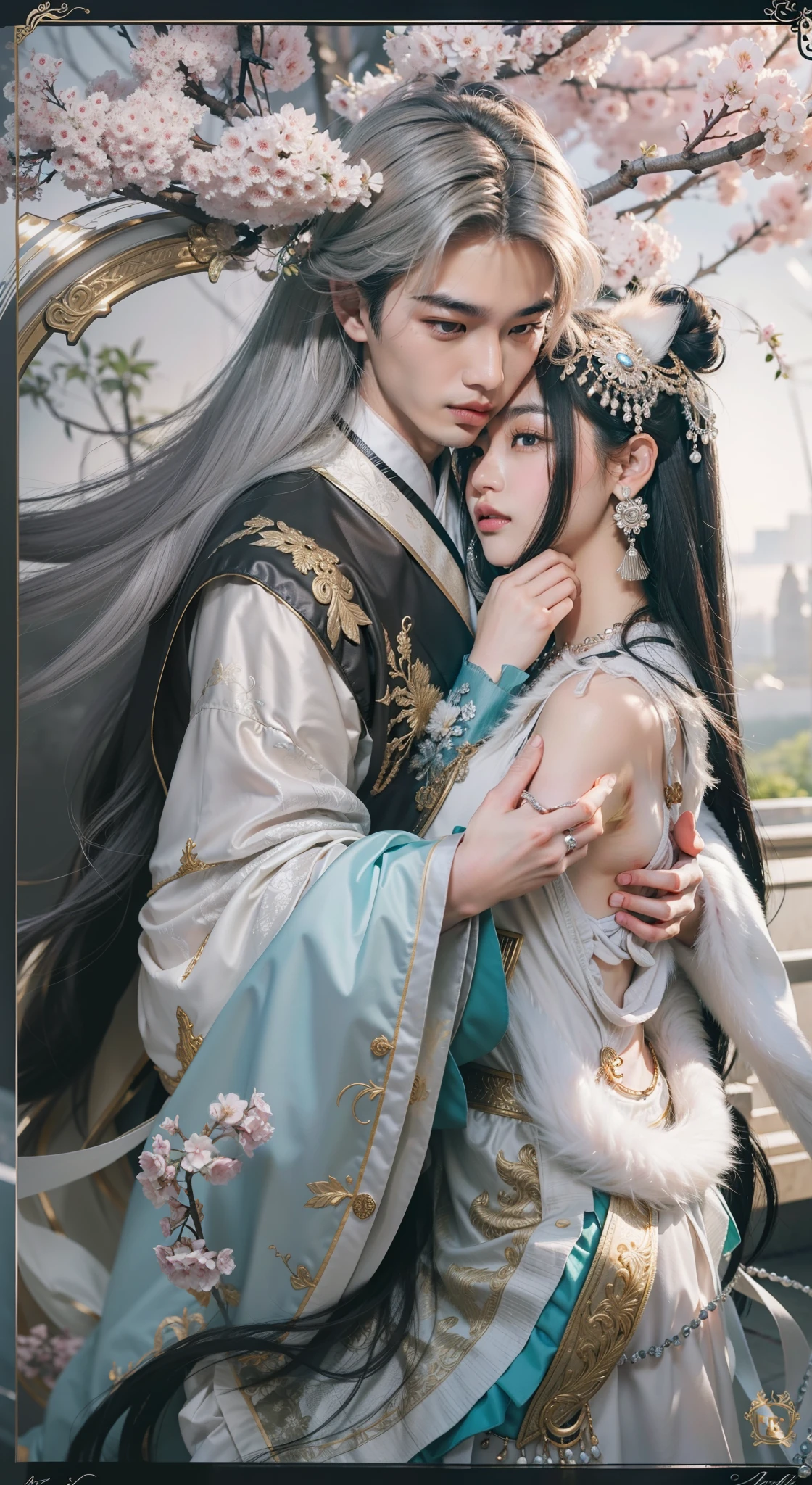 asian man,25 years old,Silver eyebrows,beautiful boy,Abstinence,grace,good looks,Comely,thick lips,high nose bridge,Immortal appearance,silver hair