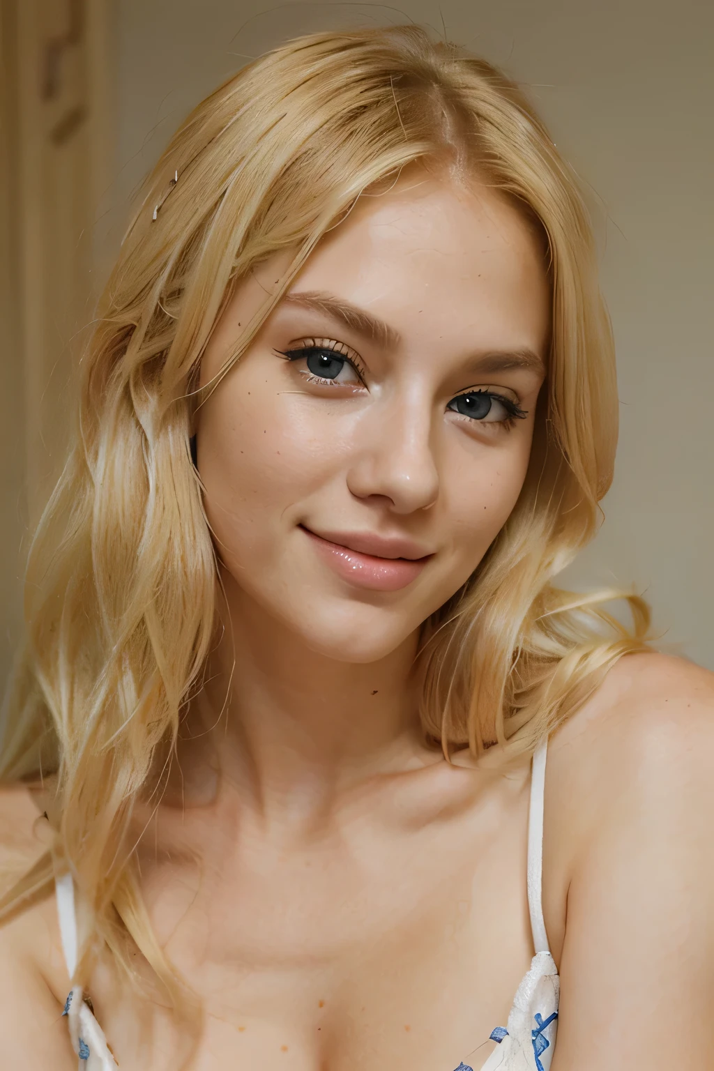 Phoebe Dynevor in a lipstick audit completely naked and smiling