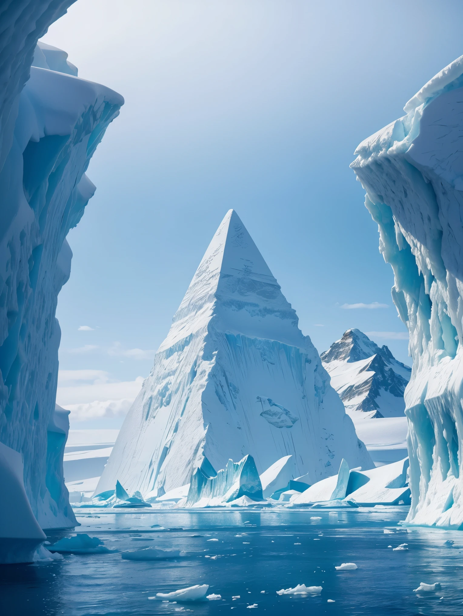 Antarctic continent、amazing composition、Huge ice wall、Ice pyramid、Ruins、spaceships、The human、Ice World、Ancient ruins、researcher、Plants、Wide entrance、