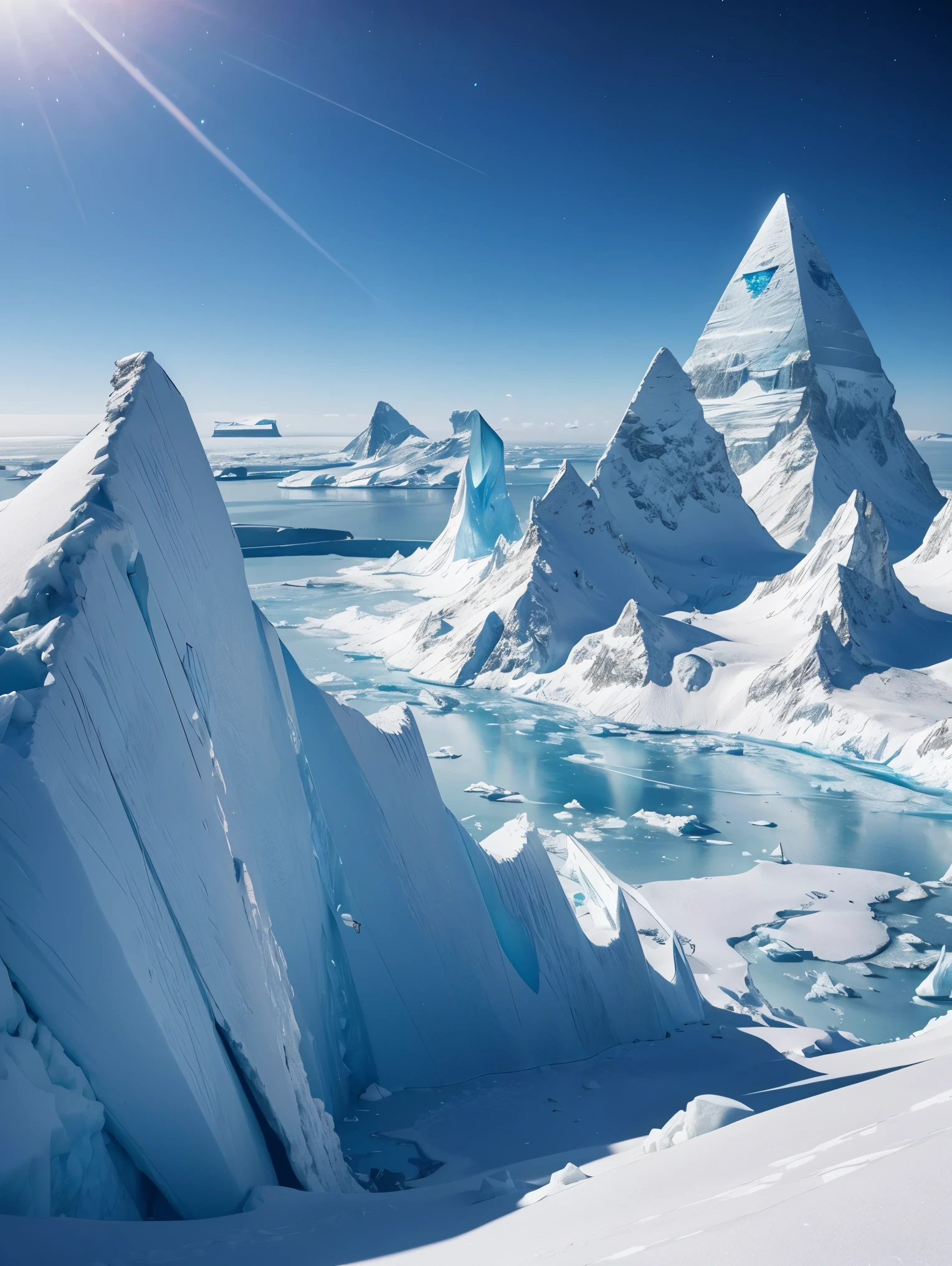 Antarctic continent、amazing composition、Huge ice wall、Ice pyramid、Ruins、spaceships、The human、Ice World、Ancient ruins、researcher、Plants、Wide entrance、