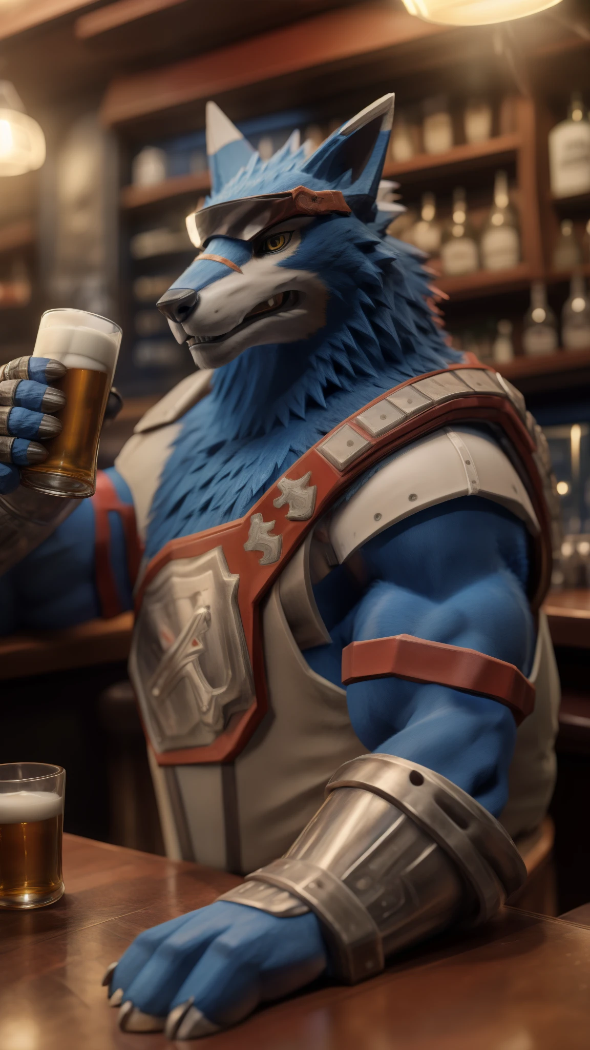 An extremely fucking awesome portrait of Machgaogamon alone in a bar drinking beer, completely drunk, looking at this disgrace of a viewer who is stoned and stoned at the same time, this disgrace has to be very realistic and in 3D in Full HD 980k