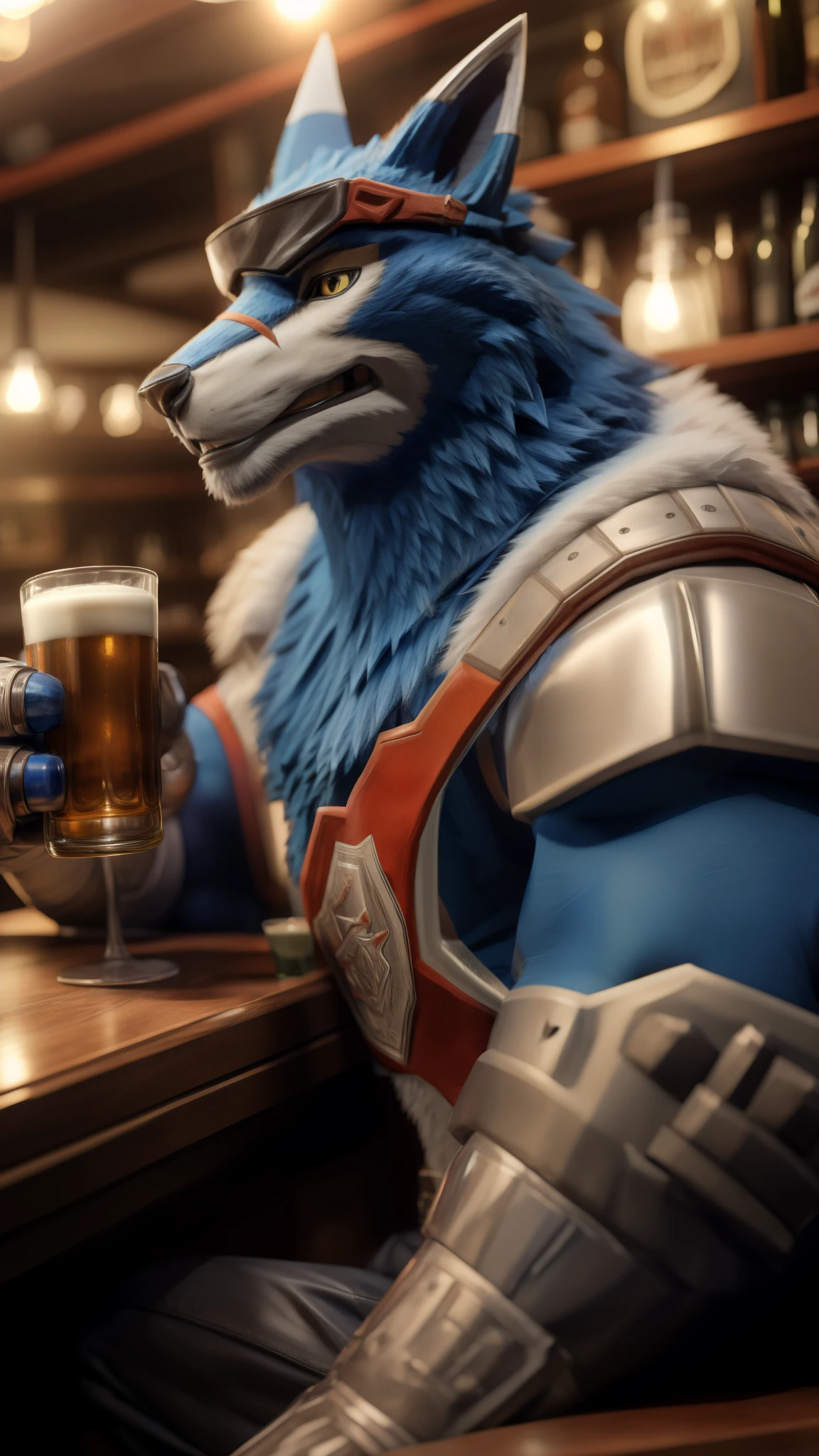 An extremely fucking awesome portrait of Machgaogamon alone in a bar drinking beer, completely drunk, looking at this disgrace of a viewer who is stoned and stoned at the same time, this disgrace has to be very realistic and in 3D in Full HD 980k