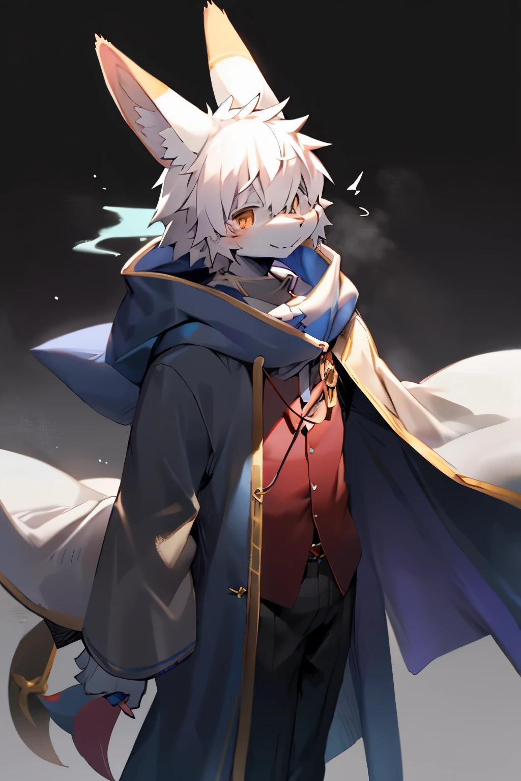 A kemono bunny boy, big bunny ears, wizard clothes, long coat, adult cute guy