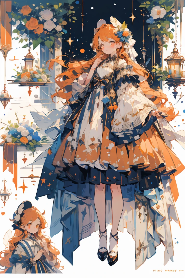 (masterpiece:1.2), best quality,PIXIV,fairy tale girl, 1 girl, orange hair, orange eyes, orange dress, ta fashion, orange theme