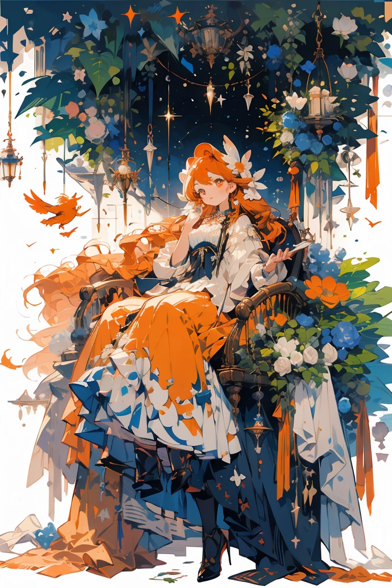 (masterpiece:1.2), best quality,PIXIV,fairy tale girl, 1 girl, orange hair, orange eyes, orange dress, lolita fashion, orange theme