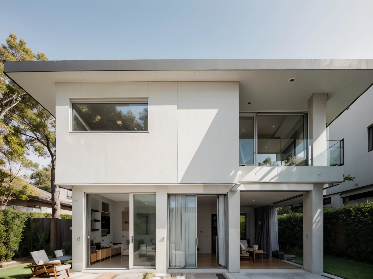 prompt:
color photo of a modern and minimalist grey-colored Midcentury home. The house exudes an elegant and sophisticated vibe with its sleek lines, clean design, and neutral color palette. The exterior of the home is painted in a beautiful shade of grey, which perfectly complements the surrounding landscape. Large windows allow an abundance of natural light to flood the interior, creating a bright and airy atmosphere. The architectural details, such as the flat roof, angular shapes, and minimalistic landscaping, add to the overall contemporary aesthetic of the house. This grey Midcentury home stands as a timeless masterpiece, blending seamlessly with its surroundings.