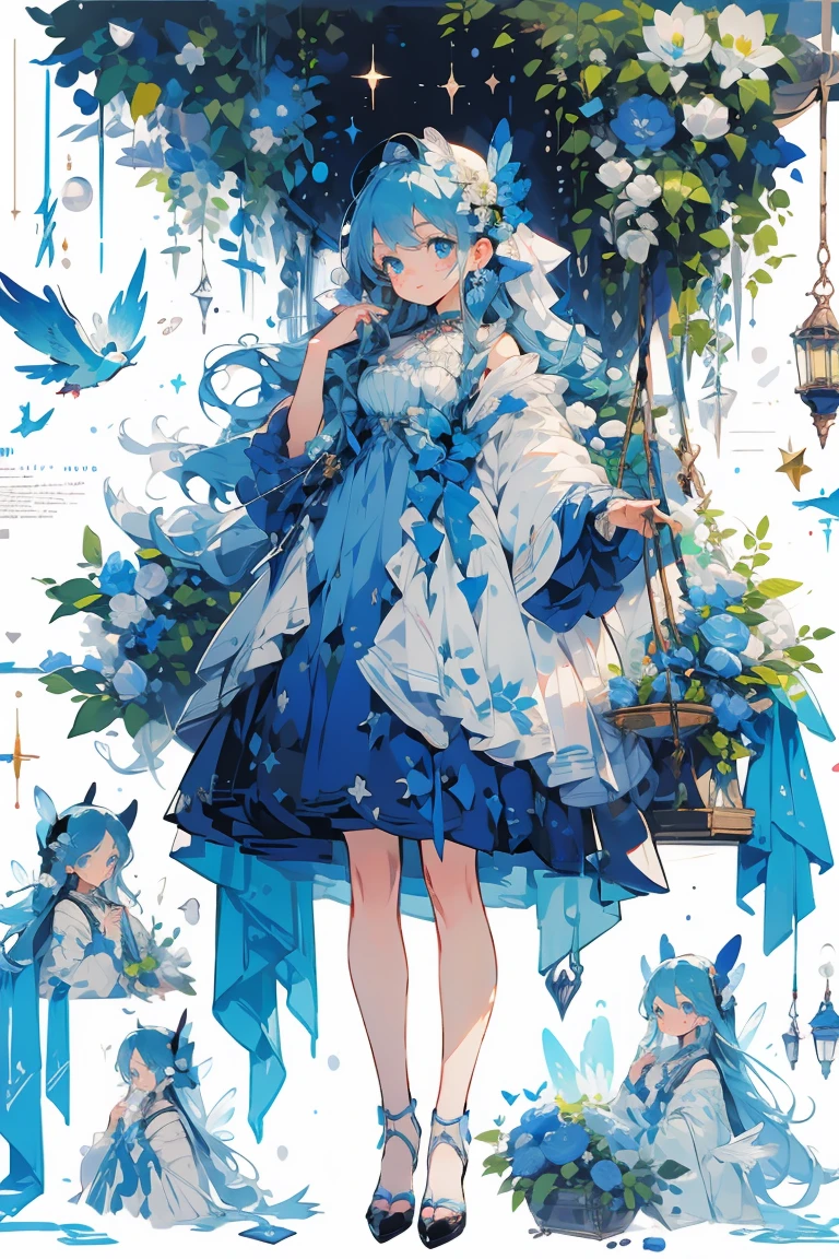 (masterpiece:1.2), best quality,PIXIV,fairy tale girl, 1 girl, blue hair, blue eyes, blue dress, lolita fashion