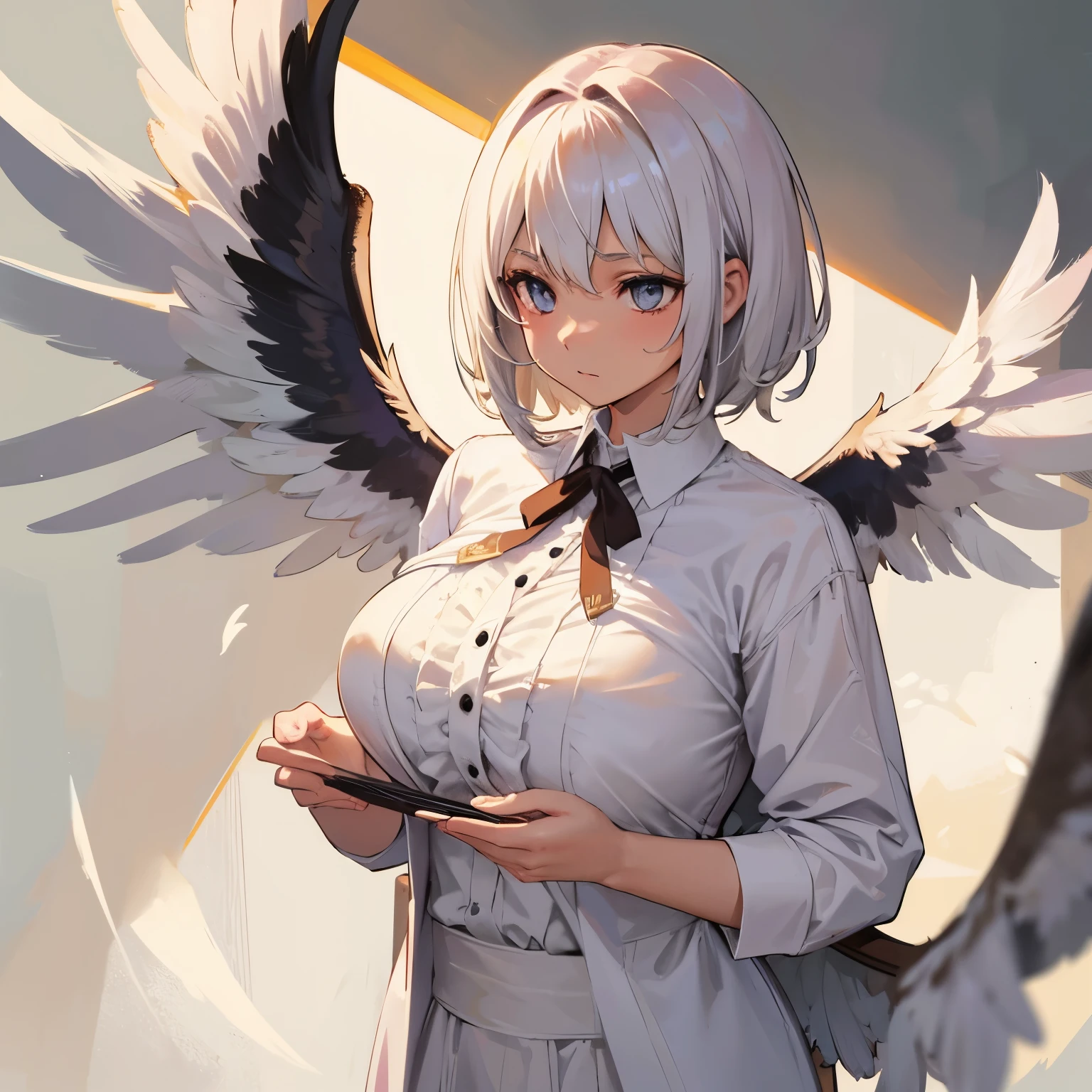 Paelisia,big_chest,short hair ,Feathered wings