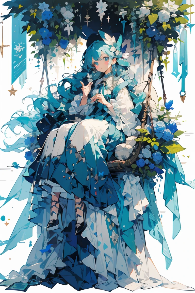 (masterpiece:1.2), best quality,PIXIV,fairy tale girl, 1 girl, teal hair, teal eyes, teal dress, lolita fashion, teal theme