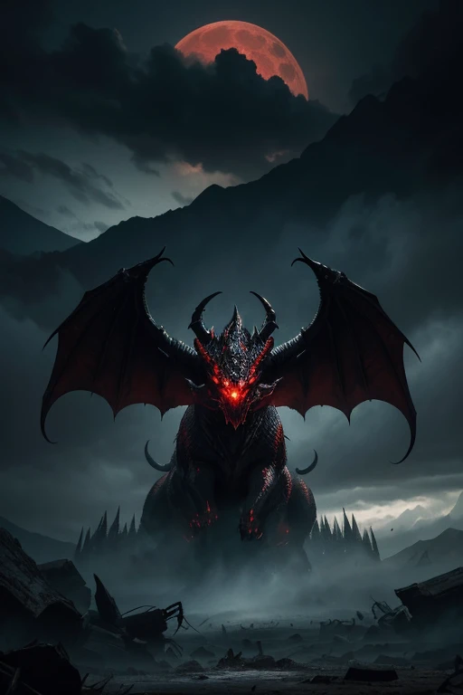(best quality,4k,8k,highres,masterpiece:1.2),ultra-detailed,(realistic,photorealistic,photo-realistic:1.37),horror,mythical creatures,legendary monsters,dark atmosphere,fierce roars,creepy eyes,detailed scales,sharp teeth,huge claws,breathing fire,scaly skin,majestic wings,shadowy figures,ominous presence,dangerous landscapes,gloomy lighting,towering mountains,blood-red moon,demonic powers,mysterious runes,intense battle,fantastical creatures,frightening shadows,giant serpent,twisted horns,cold night,thunderstorm,nightmare-inducing,ancient legends,vicious beasts,mythical powers,and epic showdown,foreboding forest,amidst ruins,haunting echoes,intimidating silhouettes,mythical realms,infamous monsters