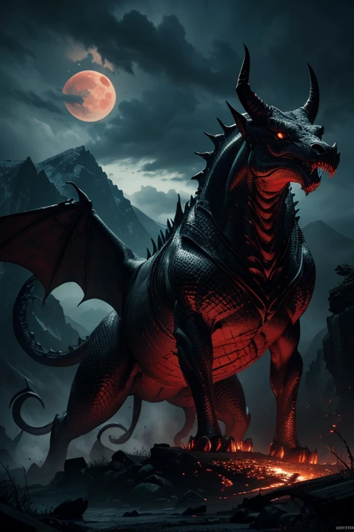 (best quality,4k,8k,highres,masterpiece:1.2),ultra-detailed,(realistic,photorealistic,photo-realistic:1.37),horror,mythical creatures,legendary monsters,dark atmosphere,fierce roars,creepy eyes,detailed scales,sharp teeth,huge claws,breathing fire,scaly skin,majestic wings,shadowy figures,ominous presence,dangerous landscapes,gloomy lighting,towering mountains,blood-red moon,demonic powers,mysterious runes,intense battle,fantastical creatures,frightening shadows,giant serpent,twisted horns,cold night,thunderstorm,nightmare-inducing,ancient legends,vicious beasts,mythical powers,and epic showdown,foreboding forest,amidst ruins,haunting echoes,intimidating silhouettes,mythical realms,infamous monsters