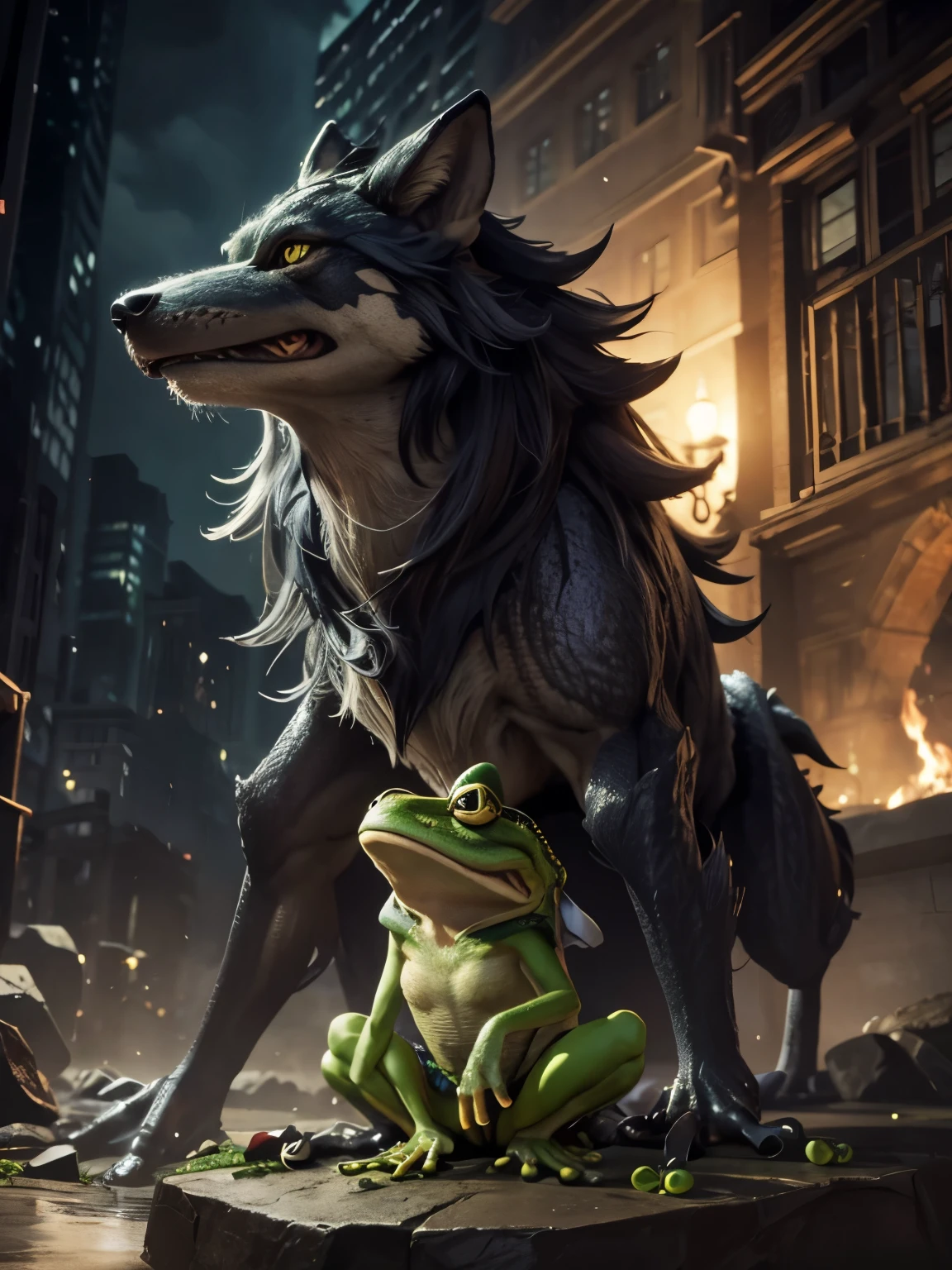 A fusion of a bad wolf and a frog