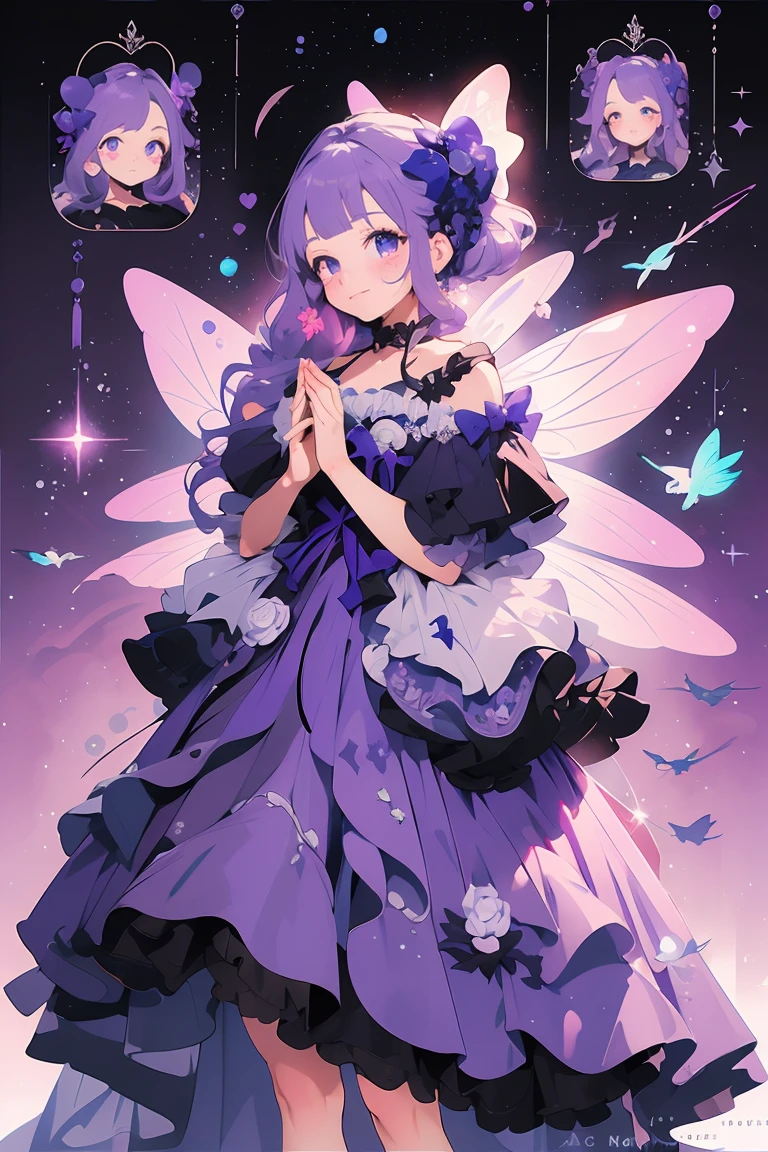 (masterpiece:1.2), best quality,PIXIV,fairy tale girl, 1 girl, purple hair, puple eyes, purple dress, lolita fashion, purple theme