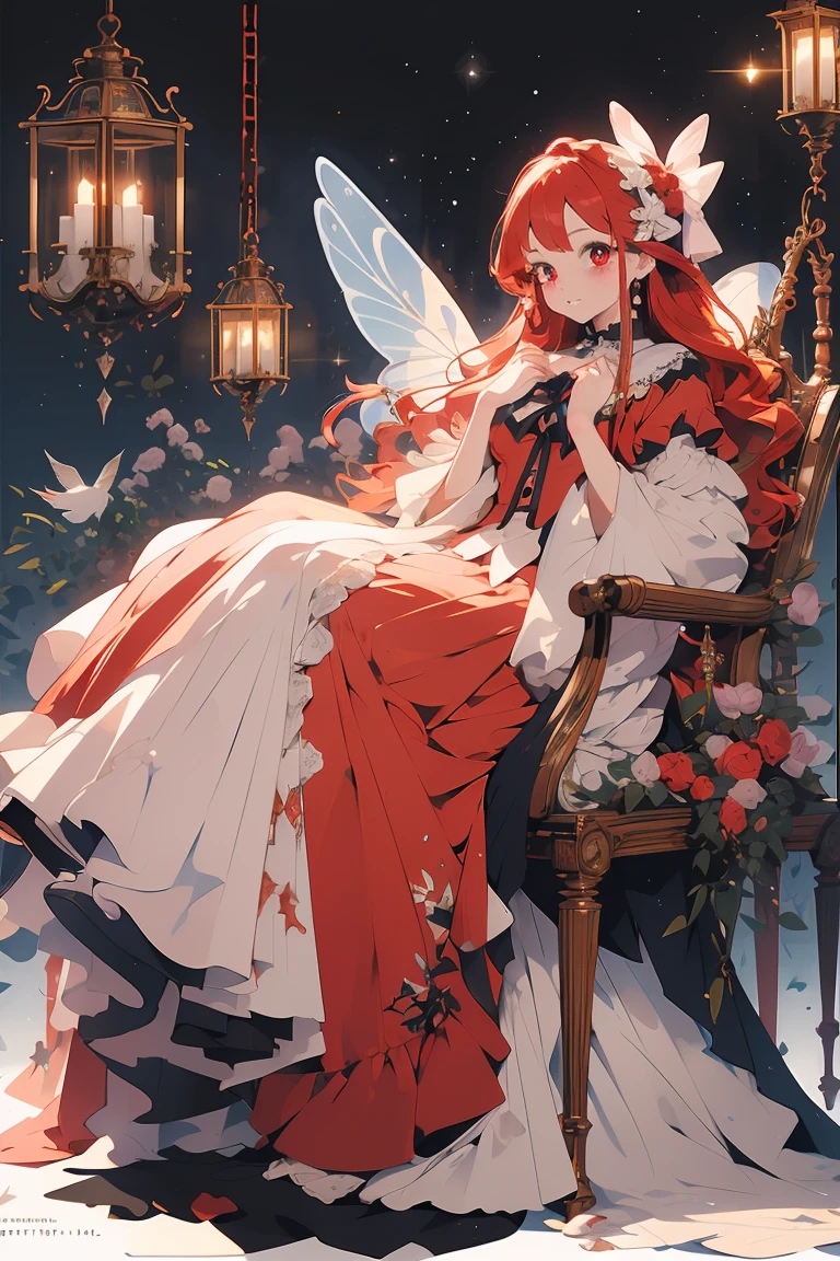 (masterpiece:1.2), best quality,PIXIV,fairy tale girl, 1 girl, red hair, red eyes, red dress, lolita fashion