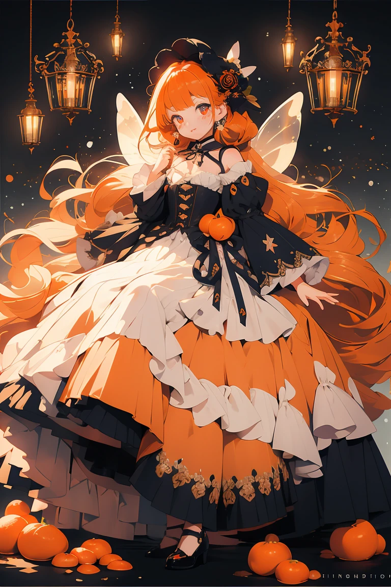 (masterpiece:1.2), best quality,PIXIV,fairy tale girl, 1 girl, orange hair, orange eyes, orange dress, ta fashion, orange theme