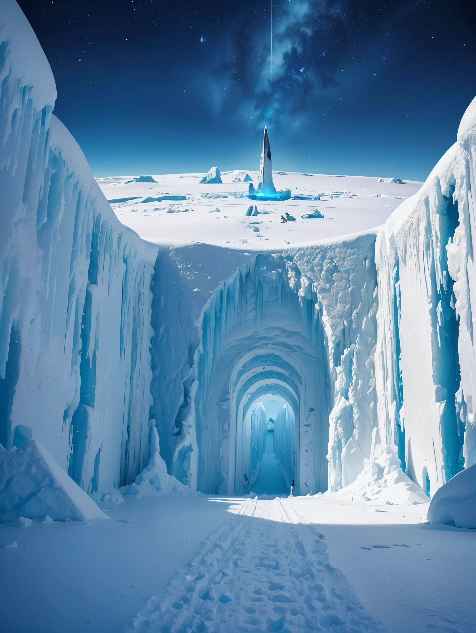 Antarctic continent、amazing composition、Huge ice wall、Ruins、spaceships、Ice World、Ancient ruins、ultra hot European women researcher, age 23, Plants、Wide entrance、
