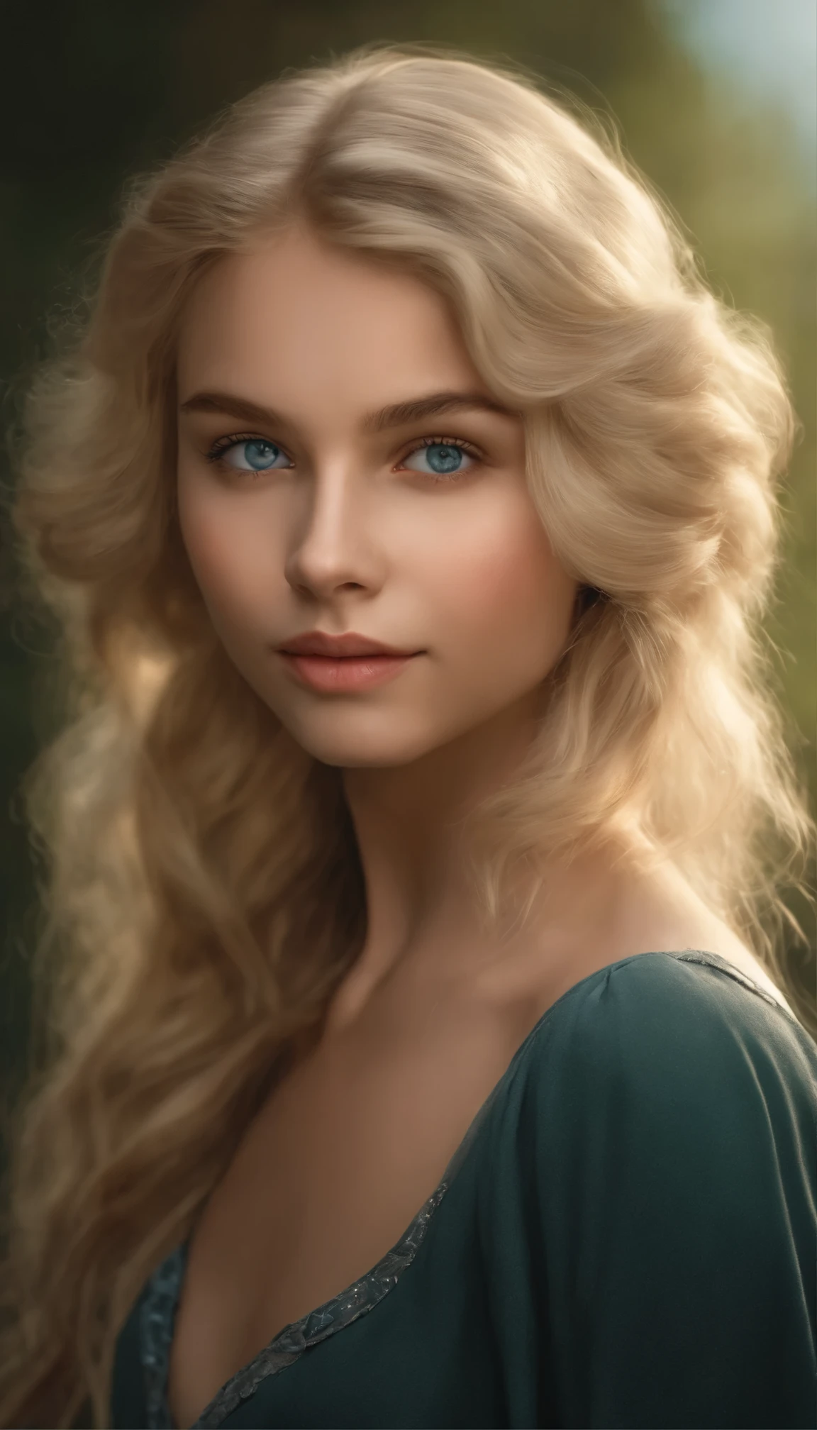 Very high quality, young girl, blond, with grey eyes, accurate face, innocent, young, beautiful body, portrait up to waist medium sized soft lips.