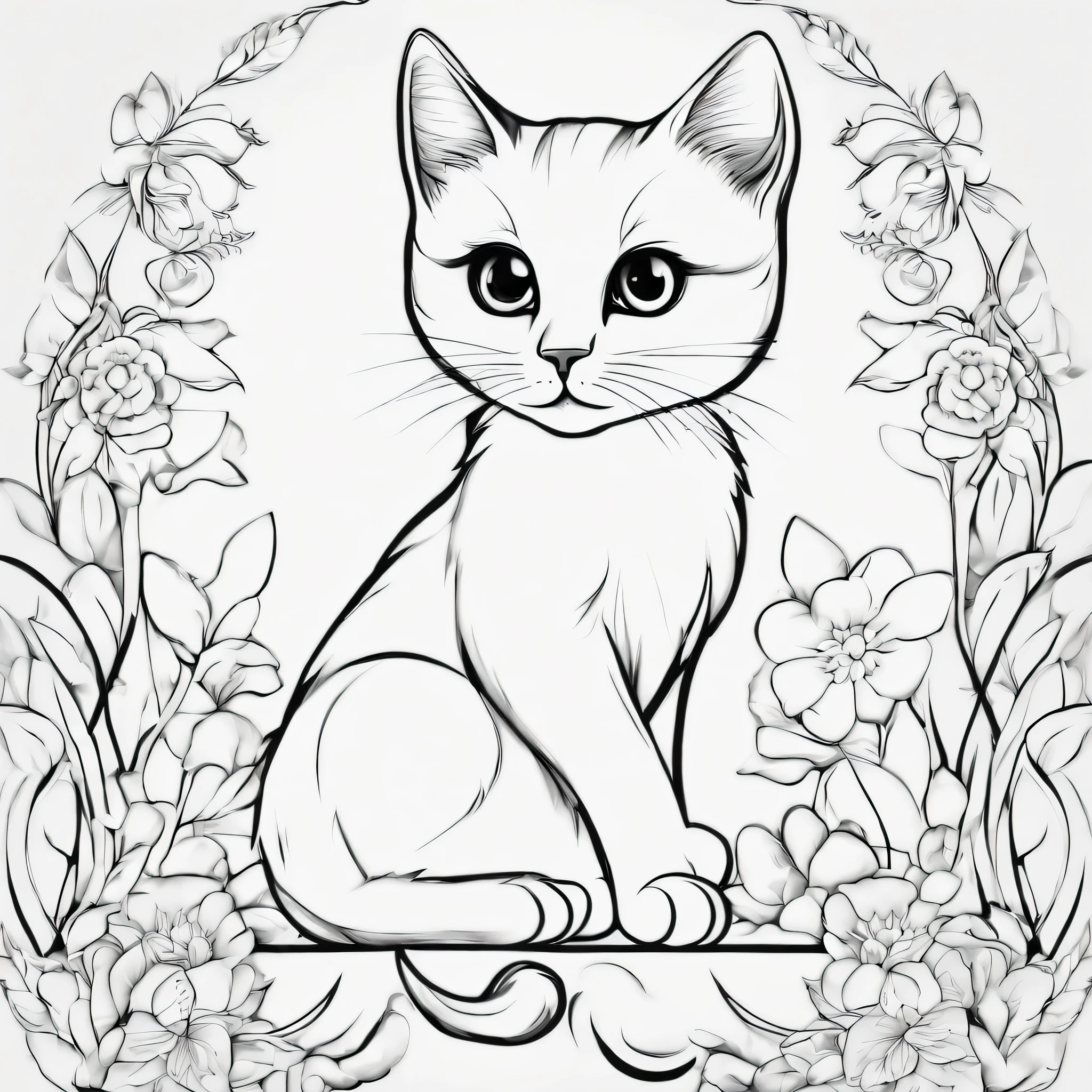 GATO, estilo de desenho animado, plano de fundo do desenho de linha, fundo branco, monochrome, desenho de linha, ((Outline)), Baby Coloring Linhas grossas afiadas.