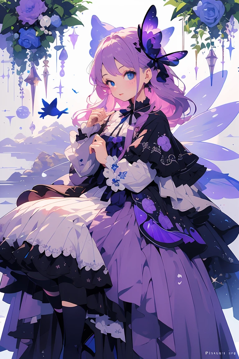 (masterpiece:1.2), best quality,PIXIV,fairy tale girl, 1 girl, violet hair, violet eyes, violet dress, lolita fashion, violet  theme