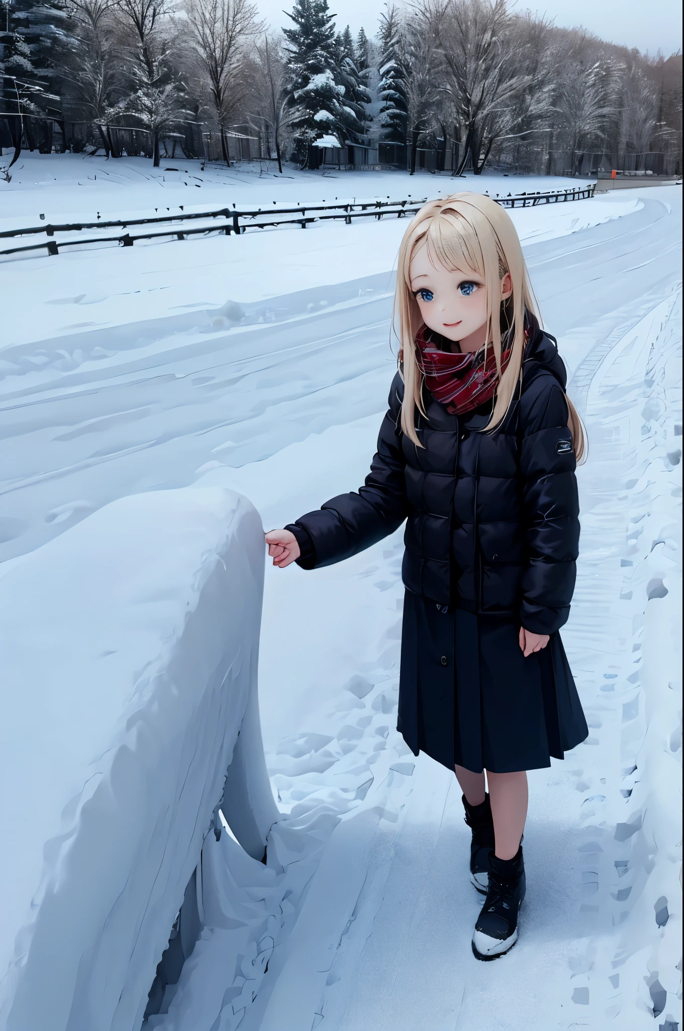 1 girl、long hair、blonde hair、blue eyes、winter、snow、winter、1 girl、stroll、紙吹snow、skirt up