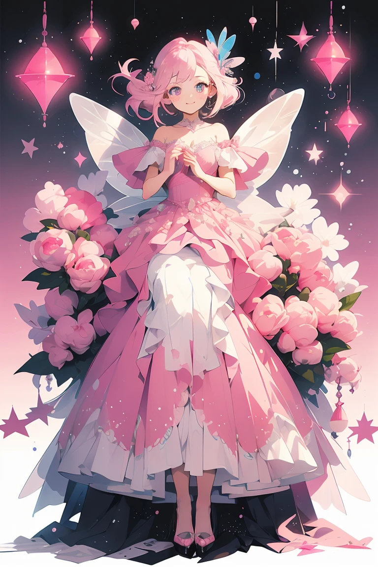 (masterpiece:1.2), best quality,PIXIV,fairy tale girl, 1 woman, hair, pink eyes, pink dress, all pink theme