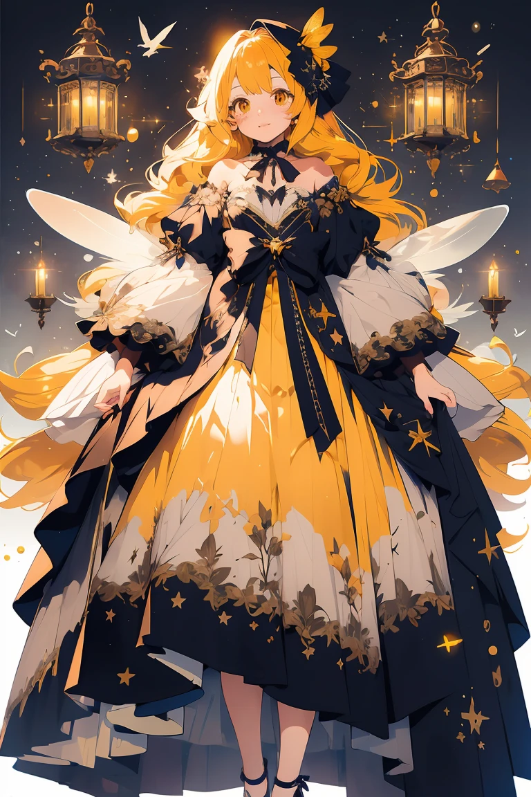 (masterpiece:1.2), best quality,PIXIV,fairy tale girl, 1 girl, yellow hair, yellow eyes, yellow dress, lolita fashion, yellow theme